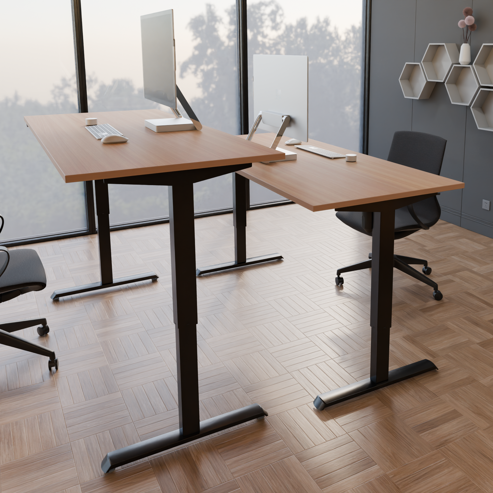 Electric Adjustable Desk | 100x80 cm | Beech with black frame