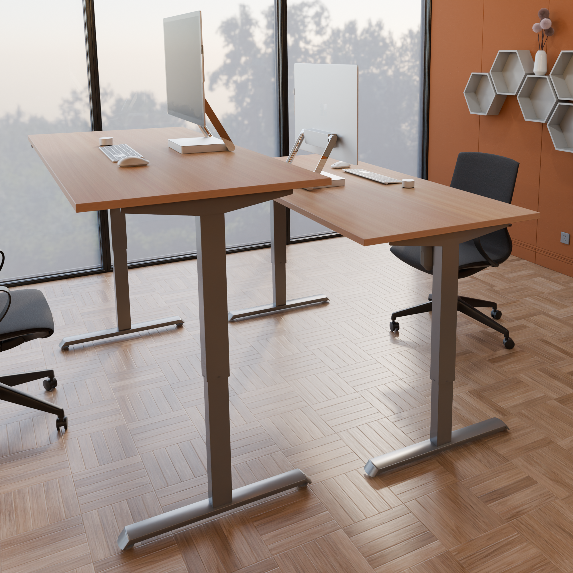 Electric Adjustable Desk | 160x80 cm | Beech with silver frame