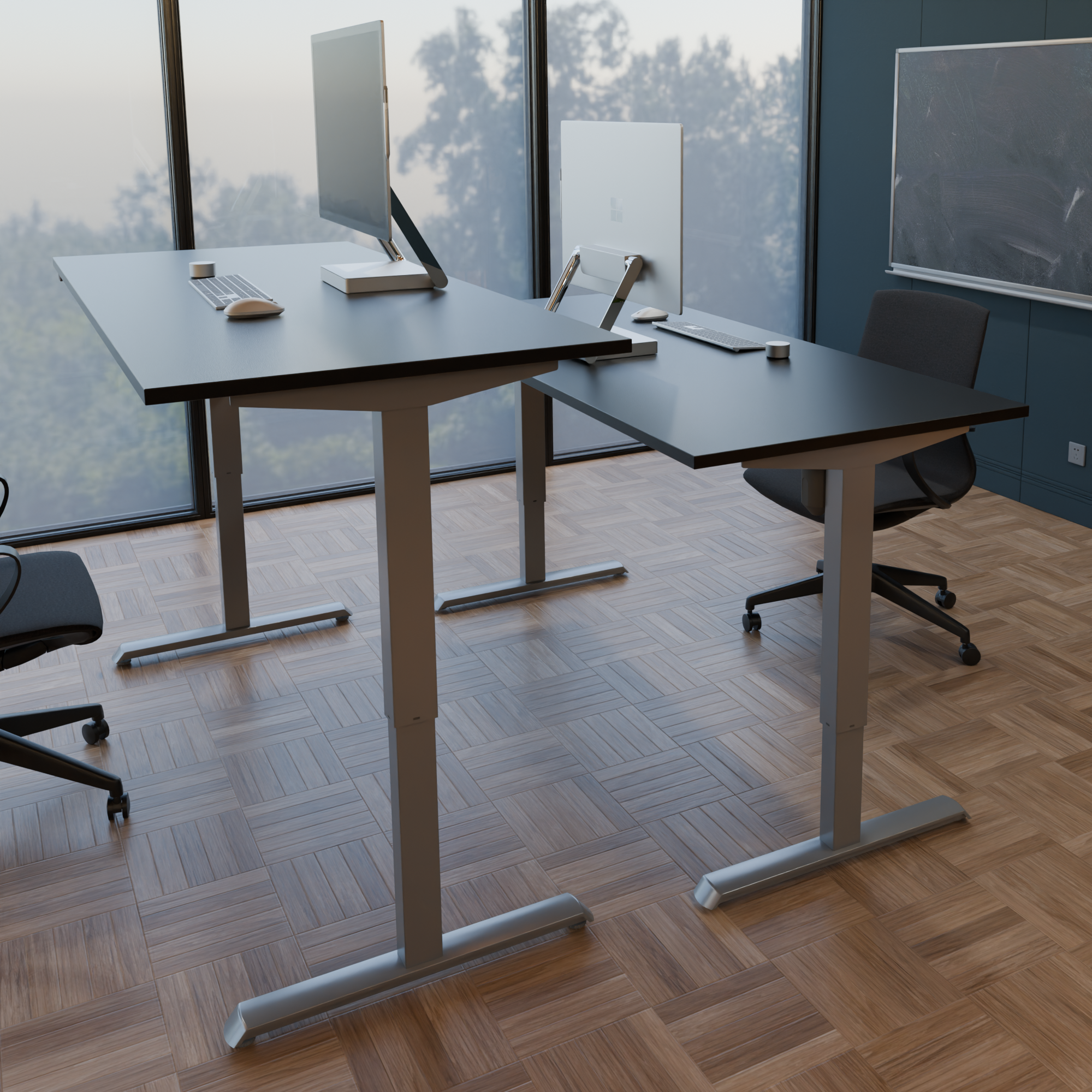 Electric Adjustable Desk | 160x80 cm | Black  with silver frame