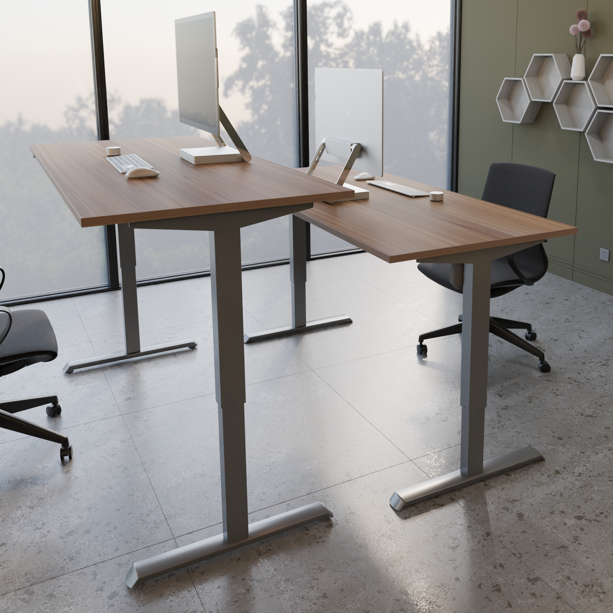 Electric Adjustable Desk | 180x80 cm | Walnut with silver frame