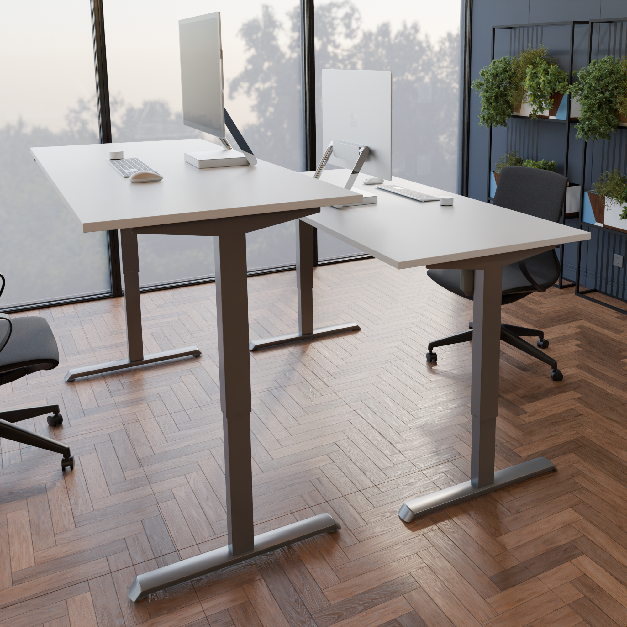Electric Adjustable Desk | 160x80 cm | White with silver frame