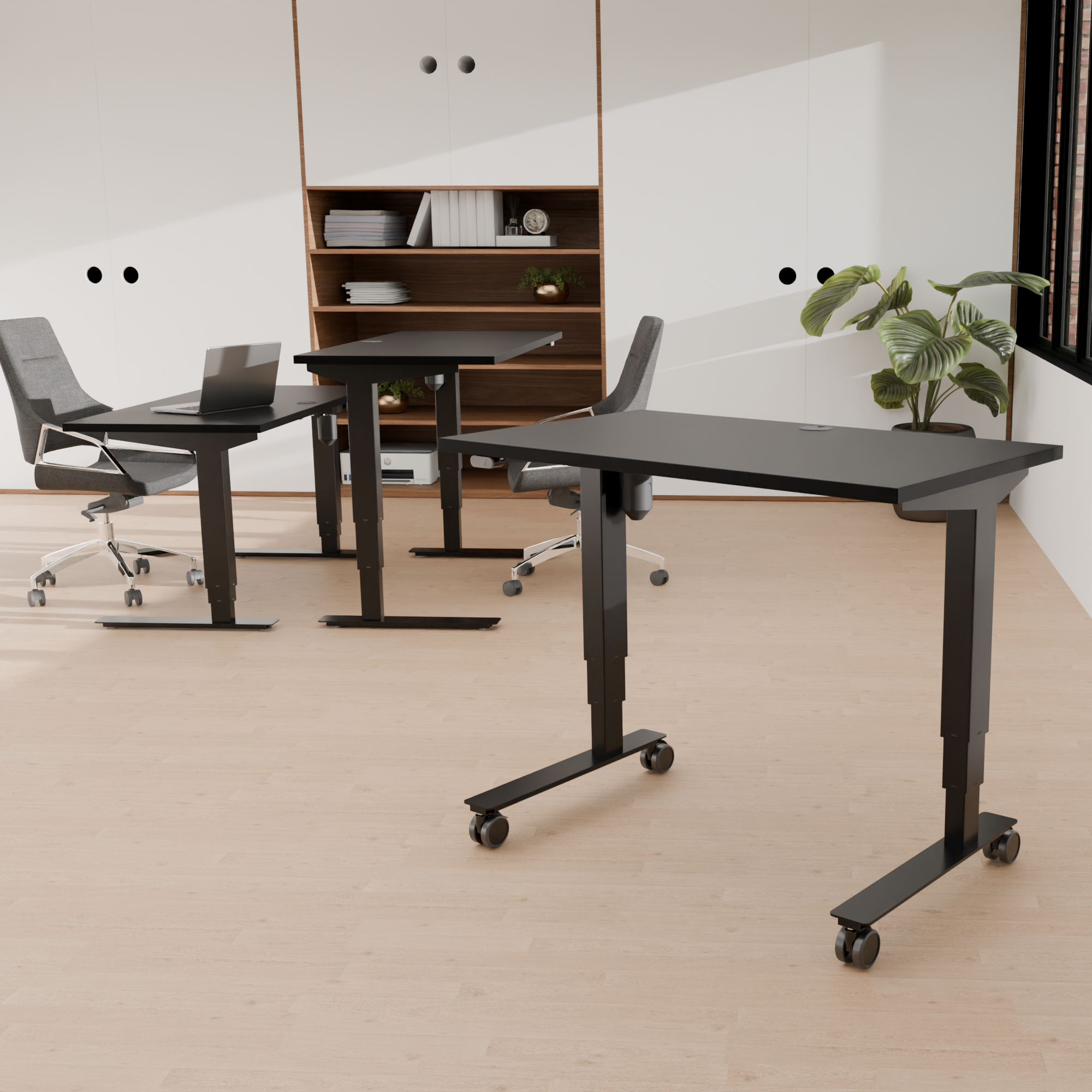 Electric Adjustable Desk | 100x60 cm | Black  with black frame