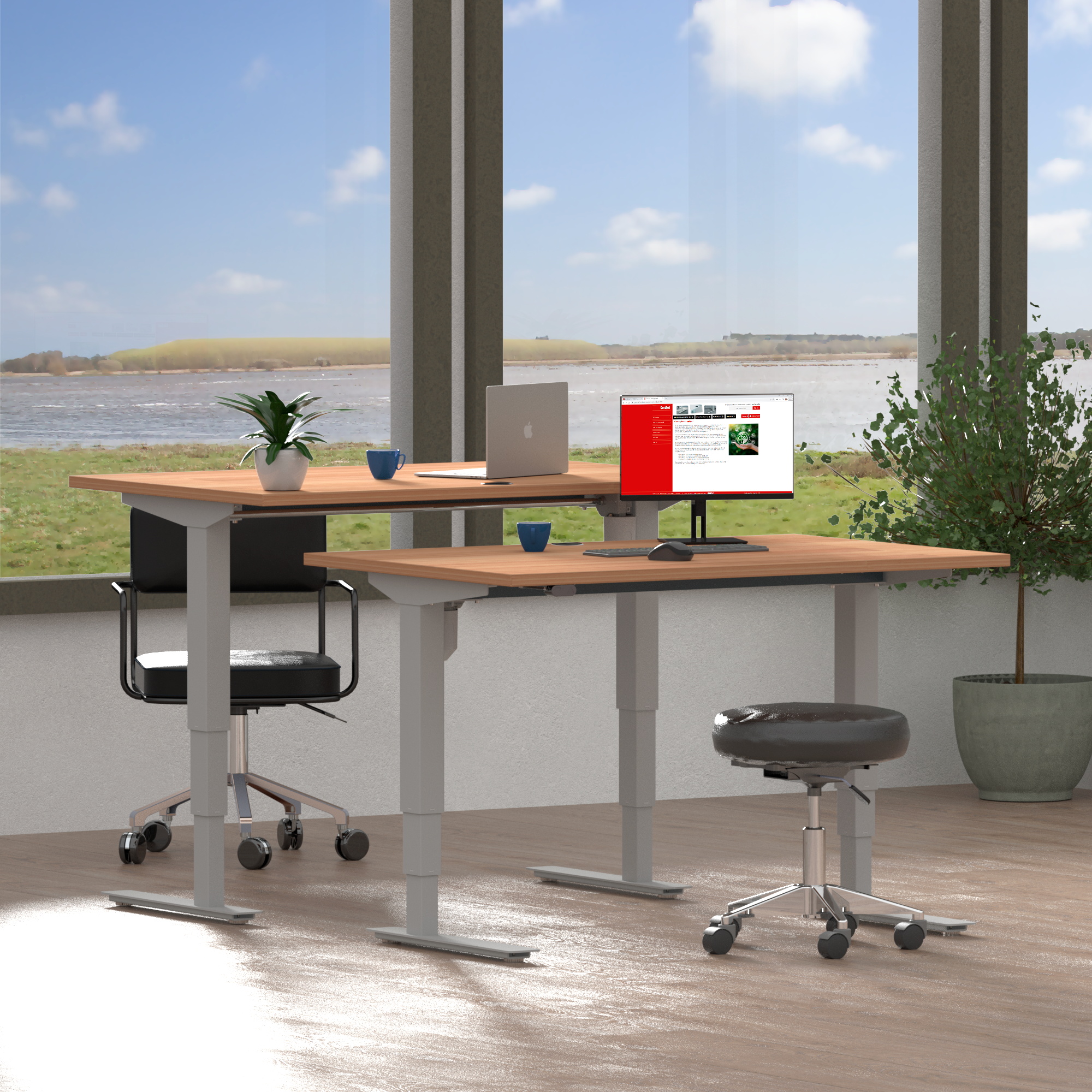 Electric Adjustable Desk | 120x60 cm | Beech with silver frame