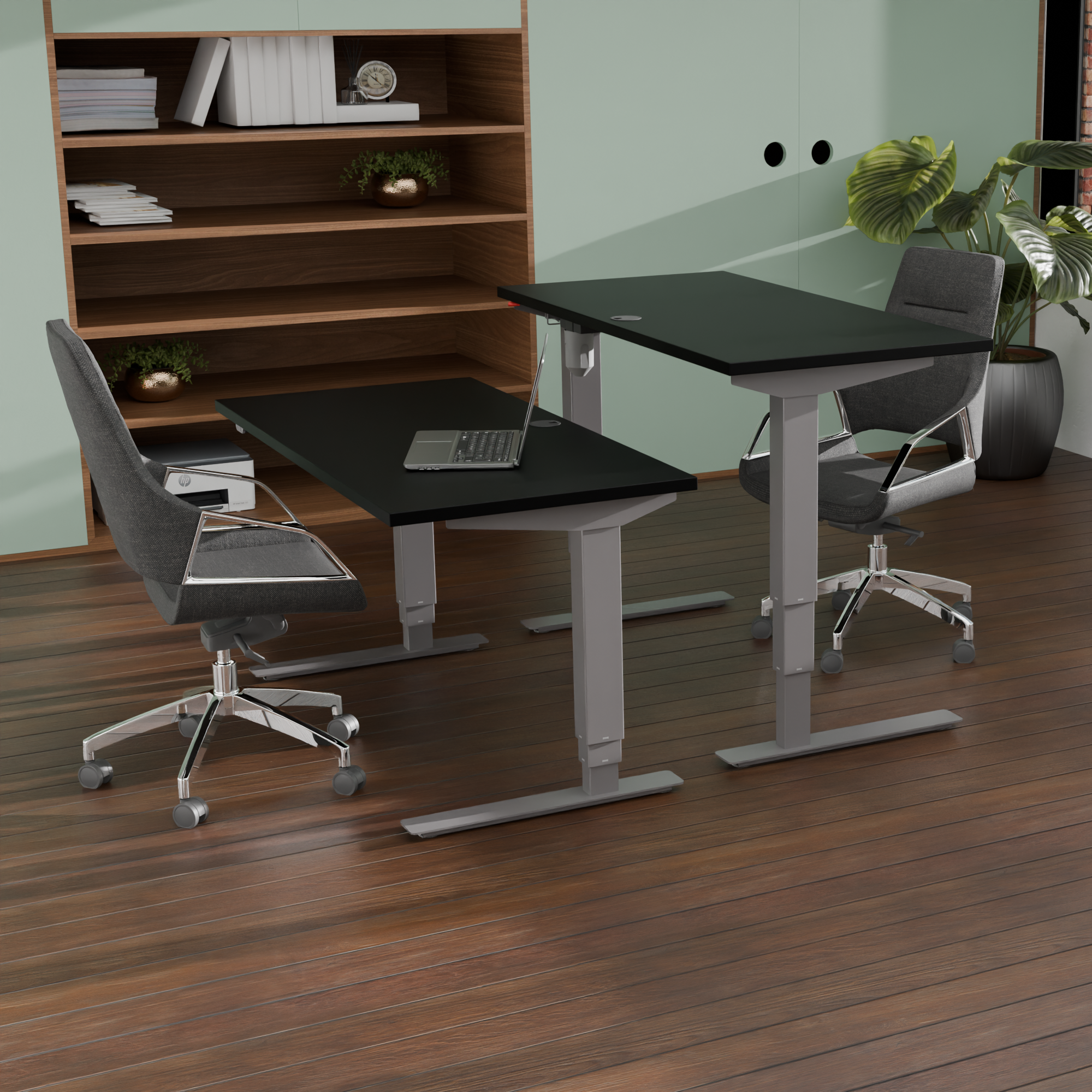 Electric Adjustable Desk | 100x60 cm | Black  with silver frame