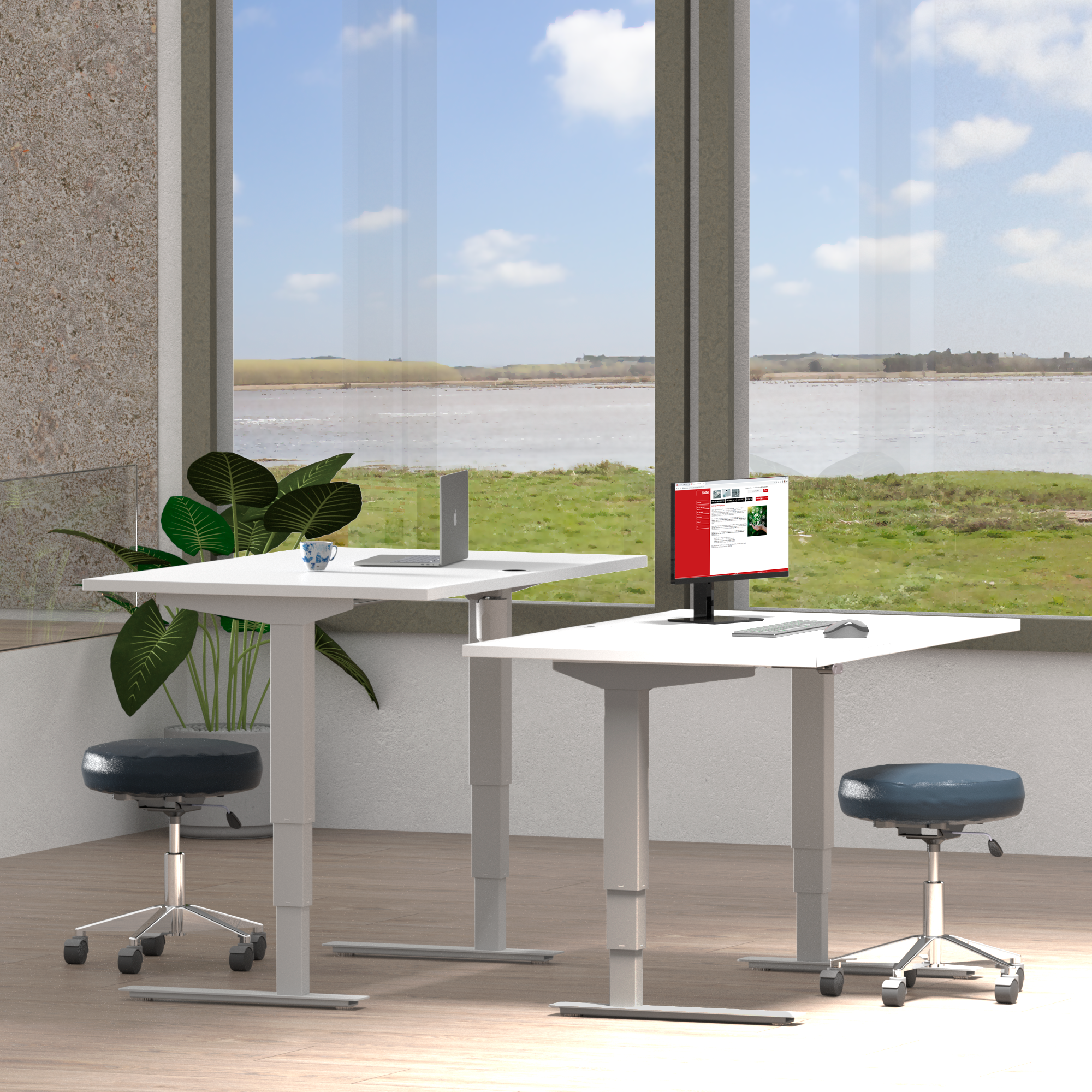 Electric Adjustable Desk | 80x60 cm | White with silver frame