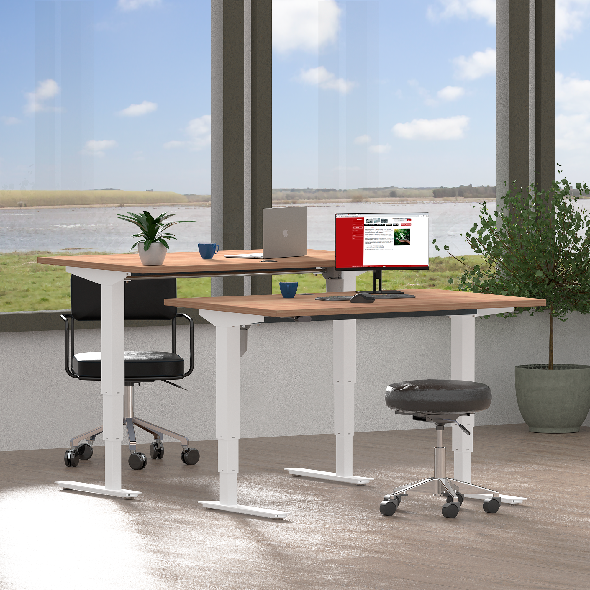 Electric Adjustable Desk | 80x60 cm | Beech with white frame