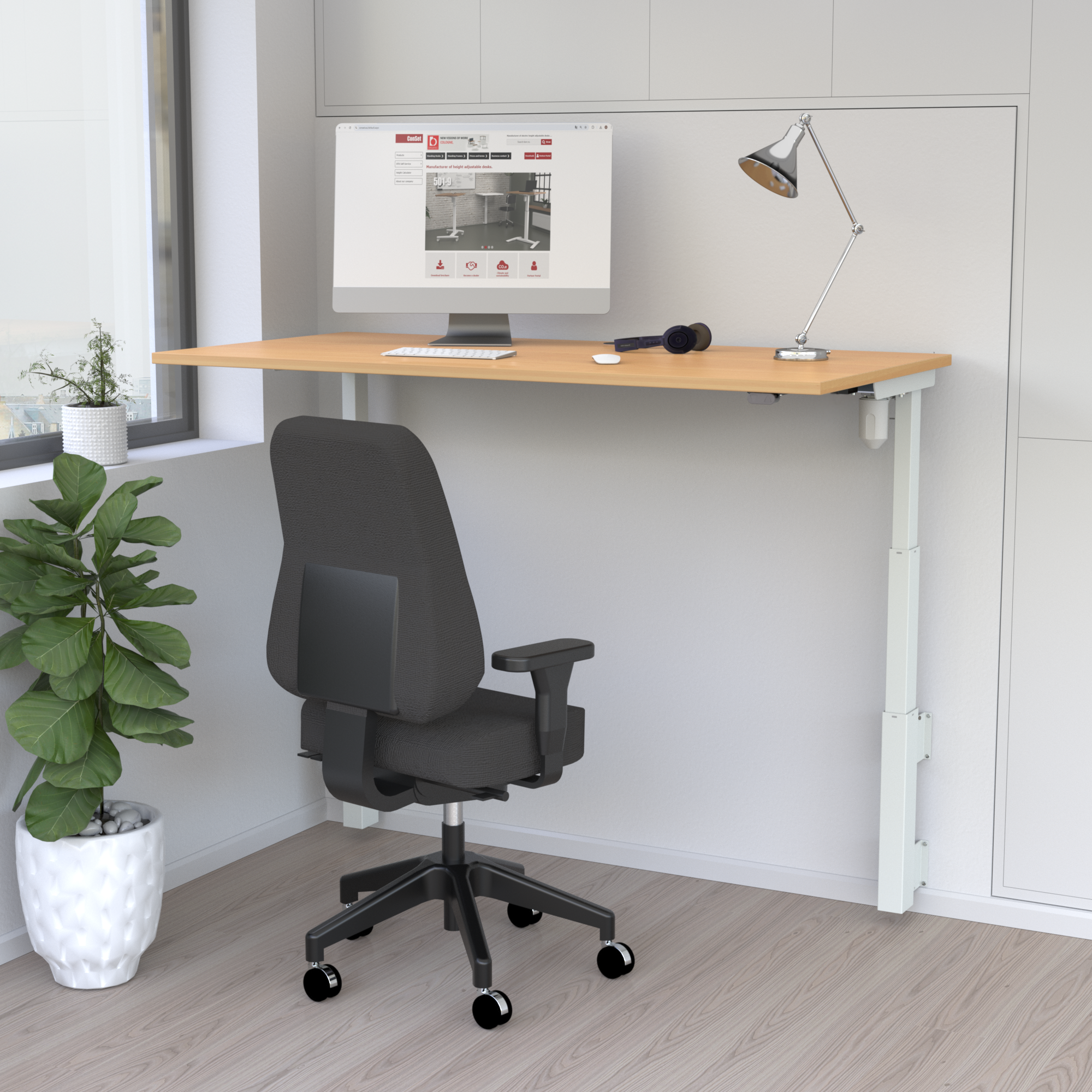 Electric Adjustable Desk | 80x60 cm | Beech with white frame