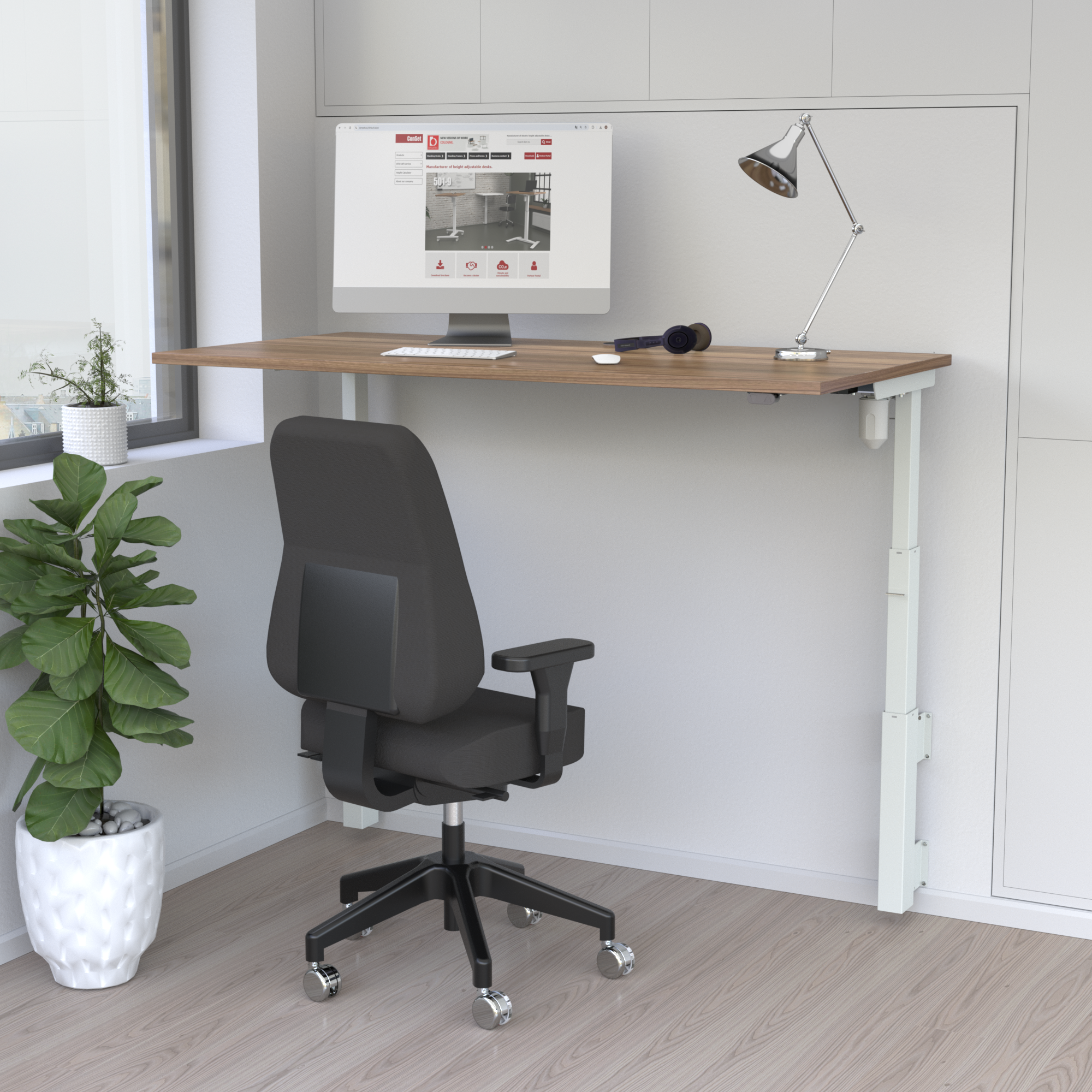 Electric Adjustable Desk | 120x60 cm | Walnut with white frame