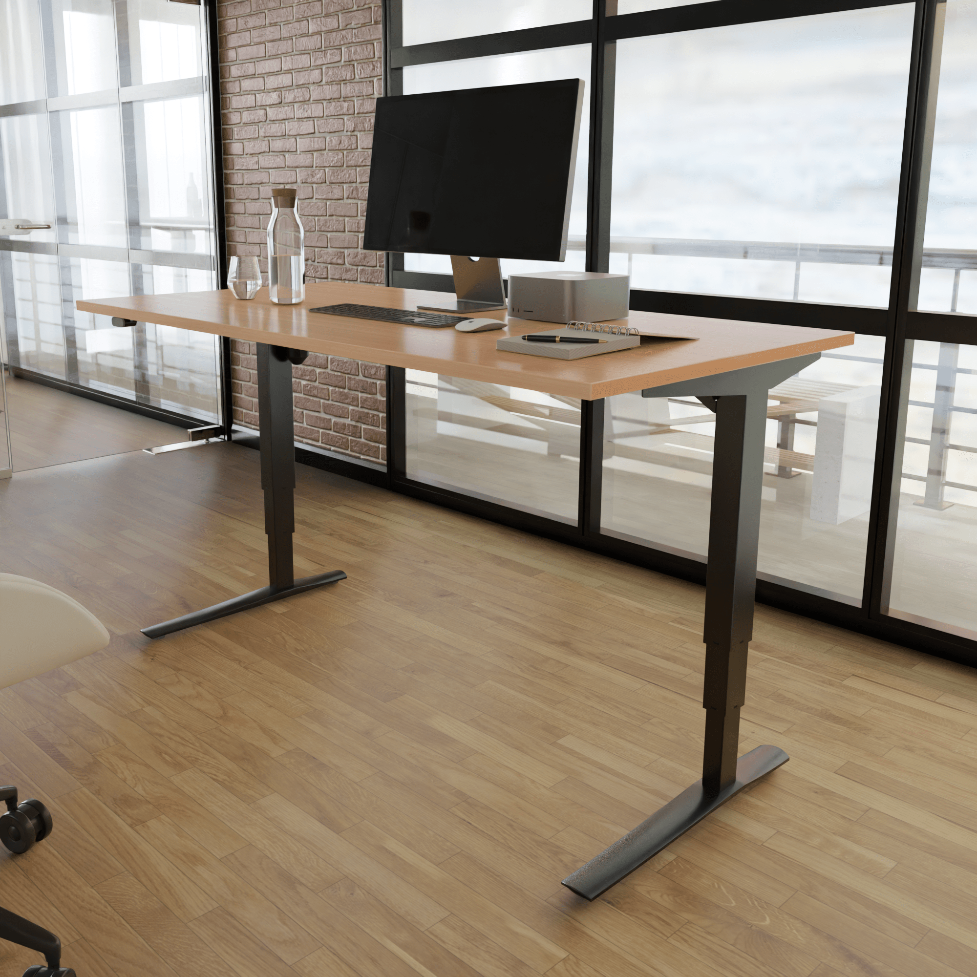 Electric Adjustable Desk | 180x80 cm | Beech with black frame
