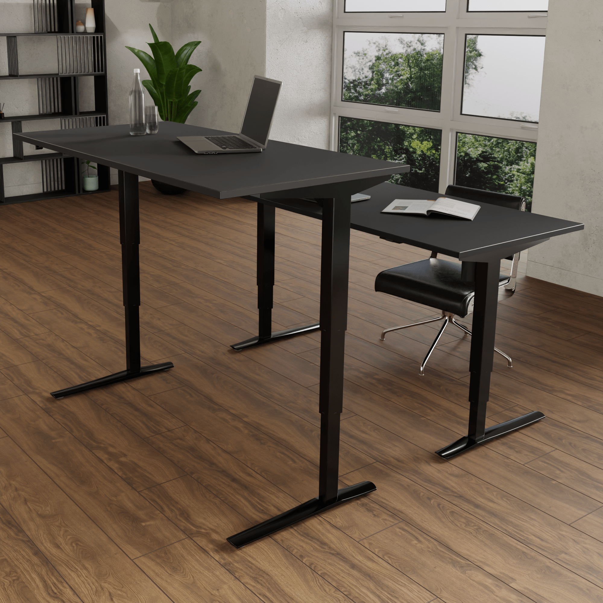 Electric Adjustable Desk | 160x80 cm | Black  with black frame