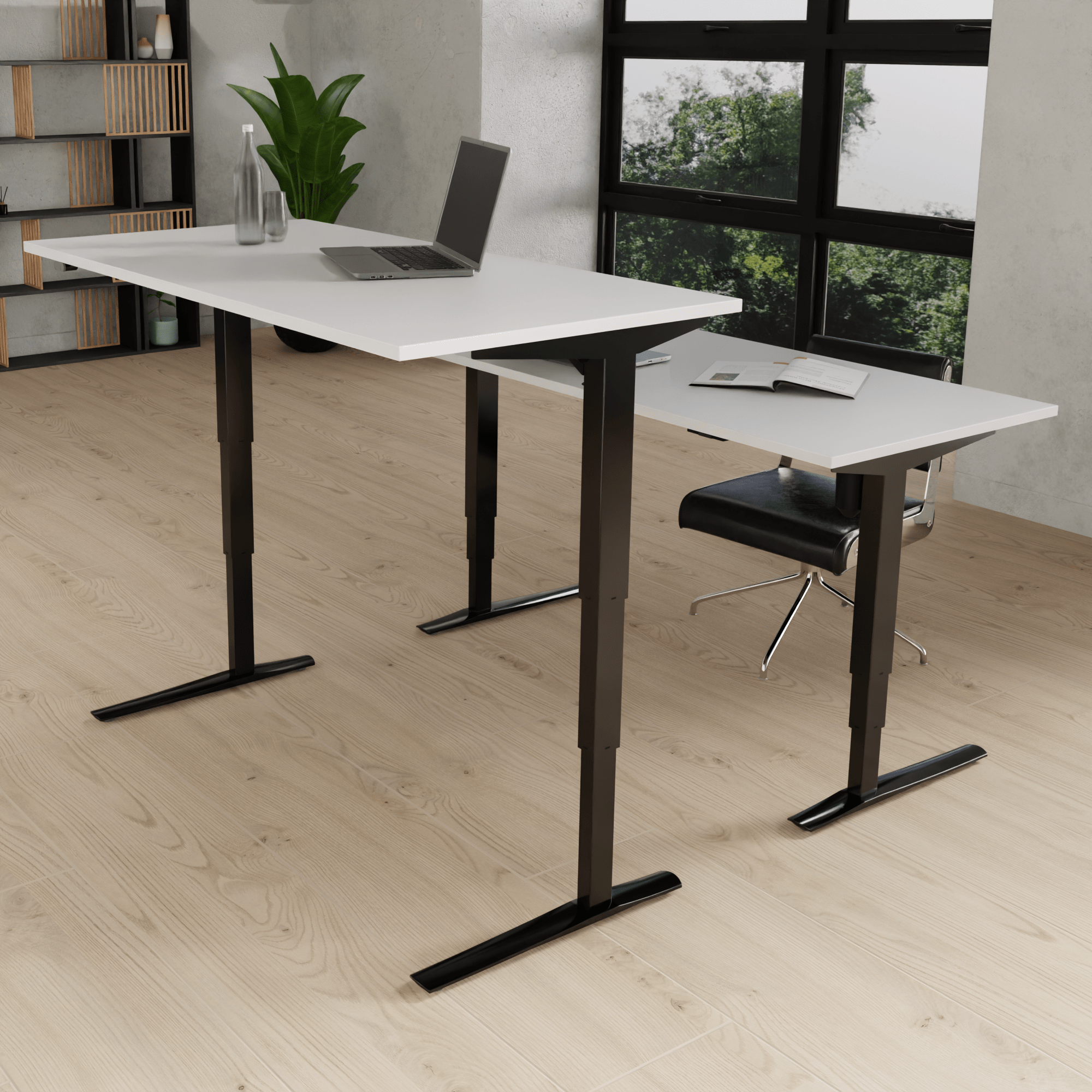 Electric Adjustable Desk | 100x80 cm | White with black frame