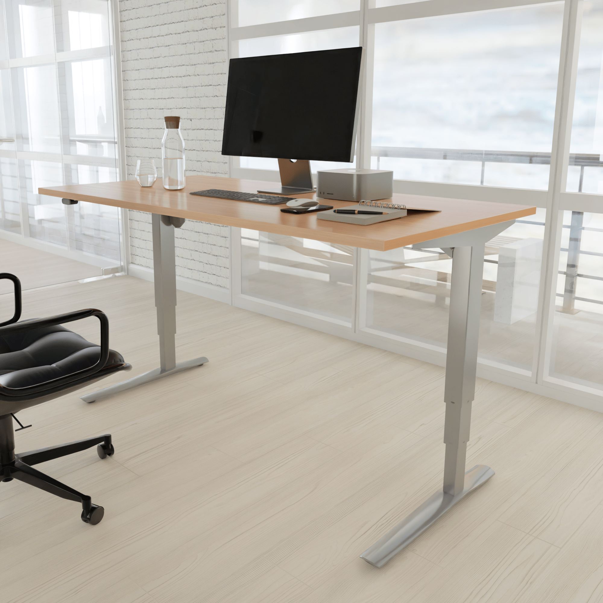 Electric Adjustable Desk | 160x80 cm | Beech with silver frame