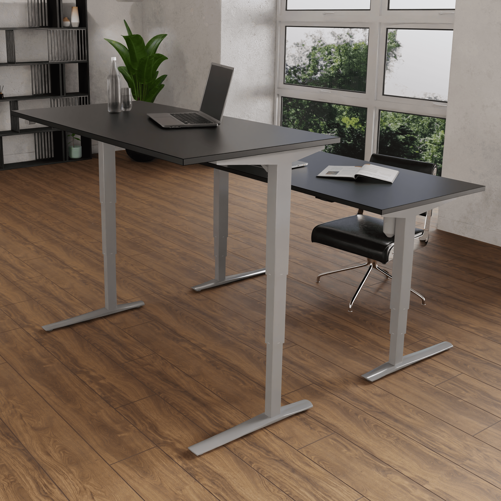 Electric Adjustable Desk | 160x80 cm | Black  with silver frame