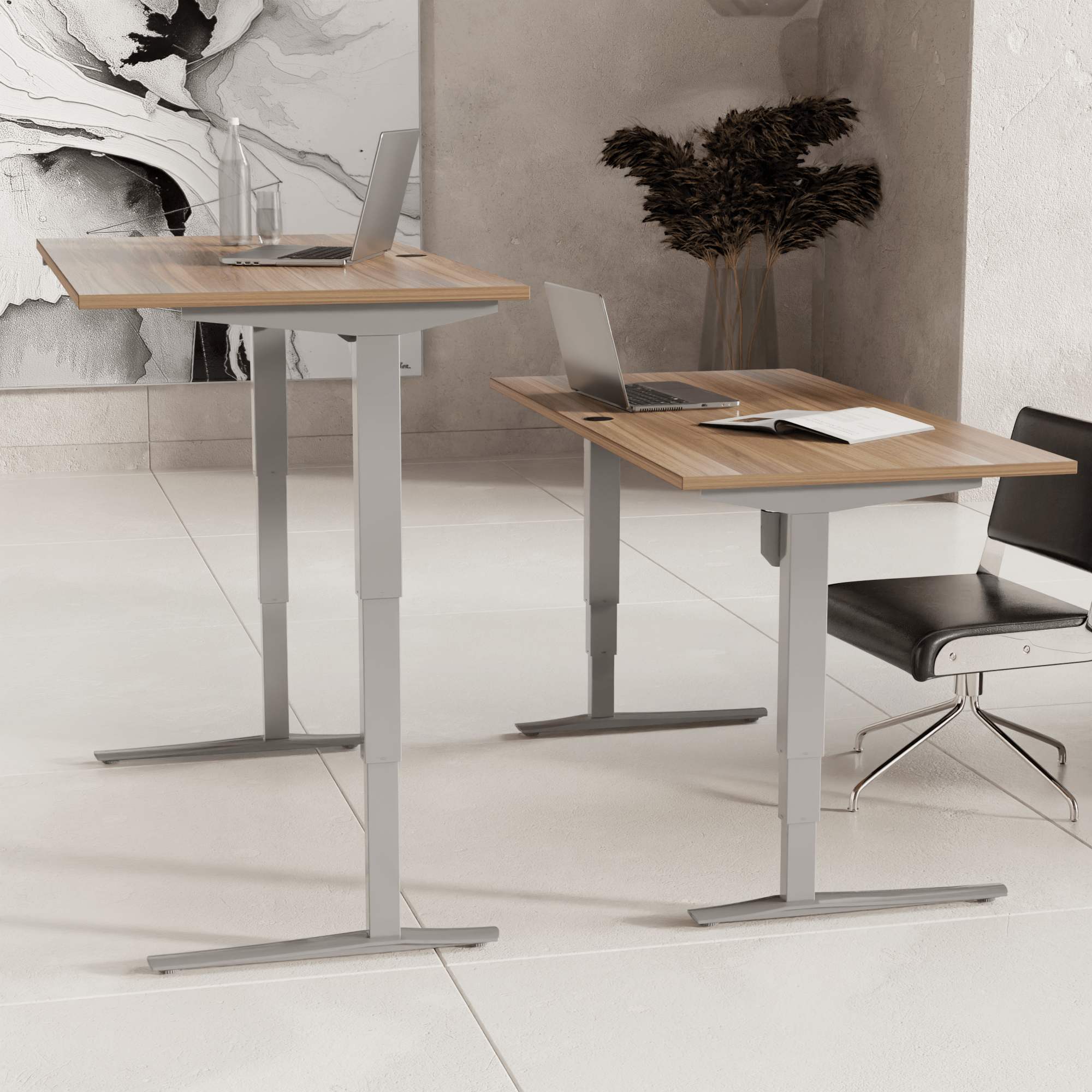Electric Adjustable Desk | 140x80 cm | Walnut with silver frame
