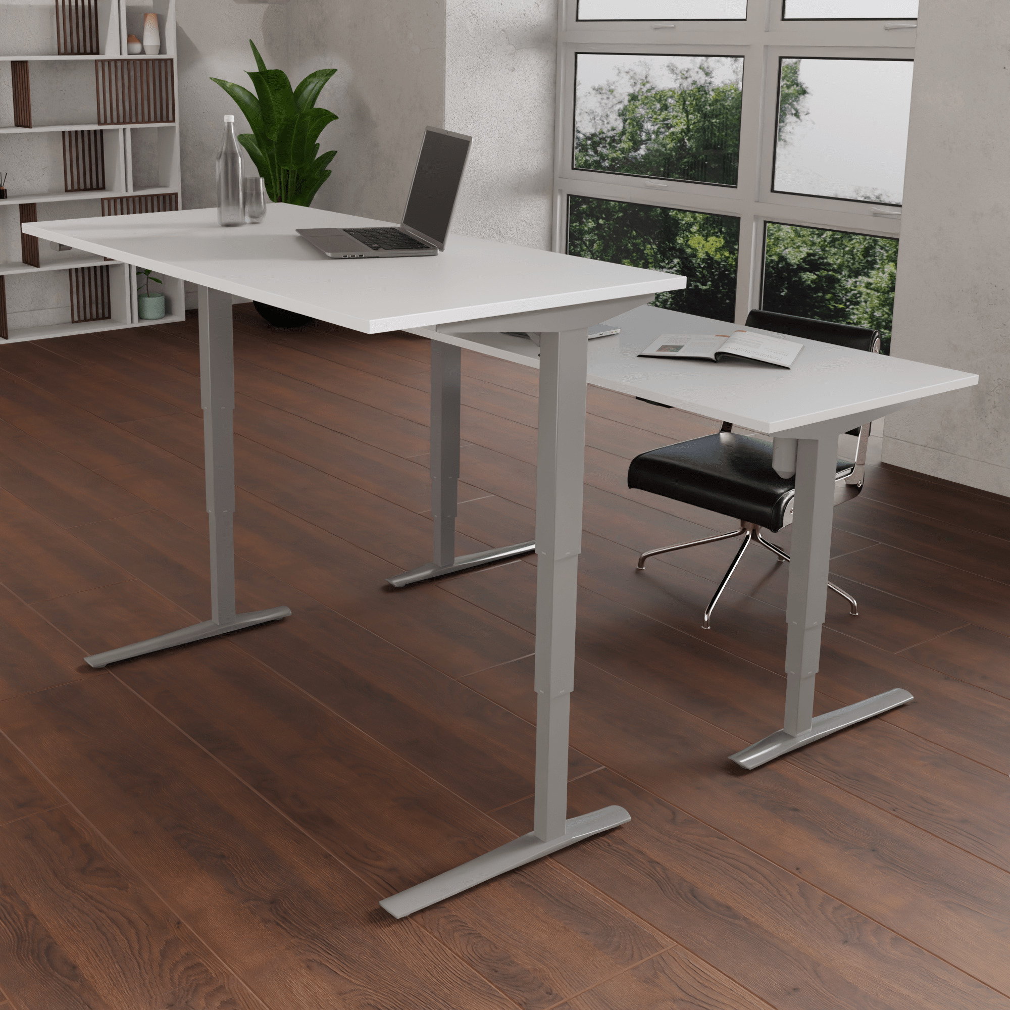 Electric Adjustable Desk | 140x80 cm | White with silver frame