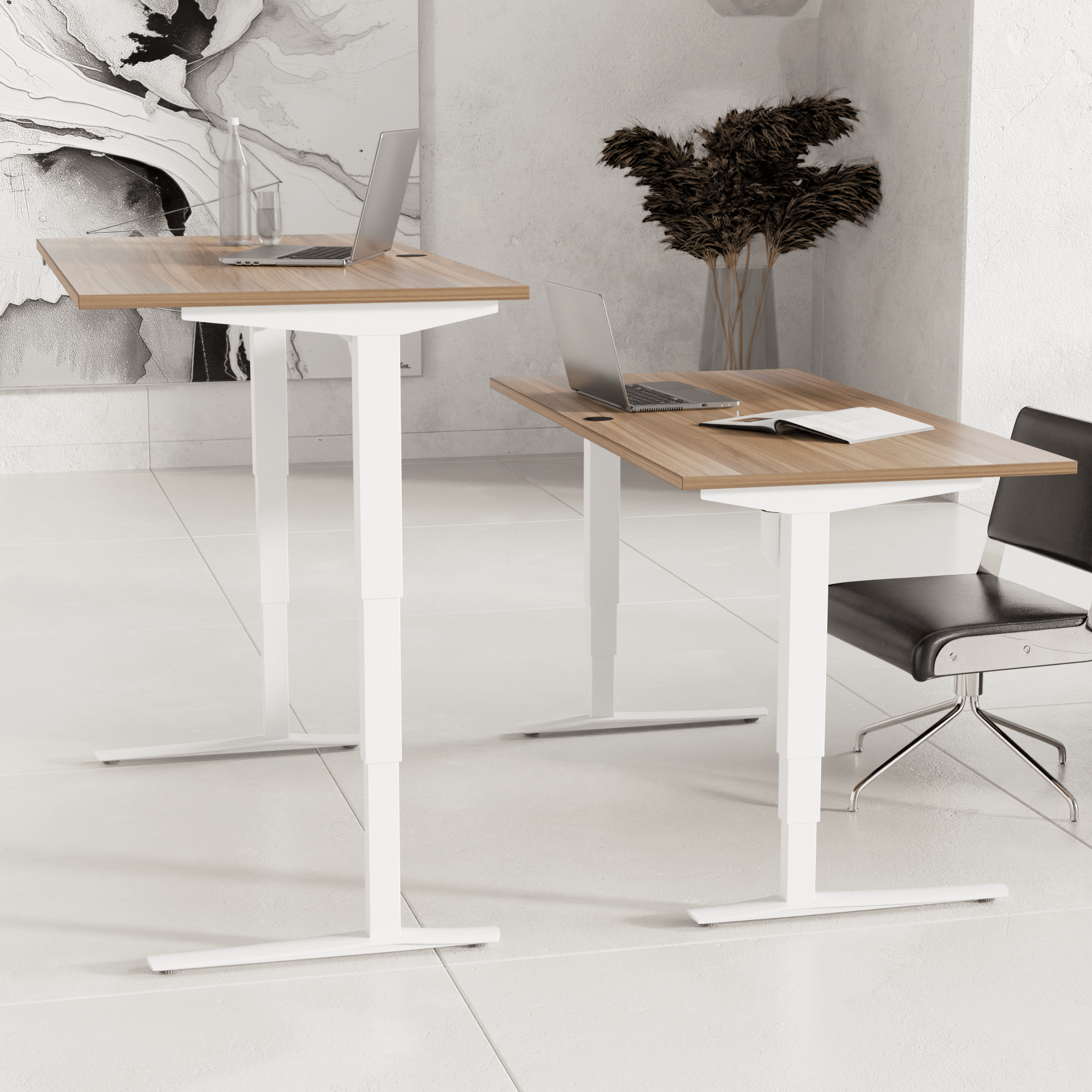 Electric Adjustable Desk | 160x80 cm | Walnut with white frame