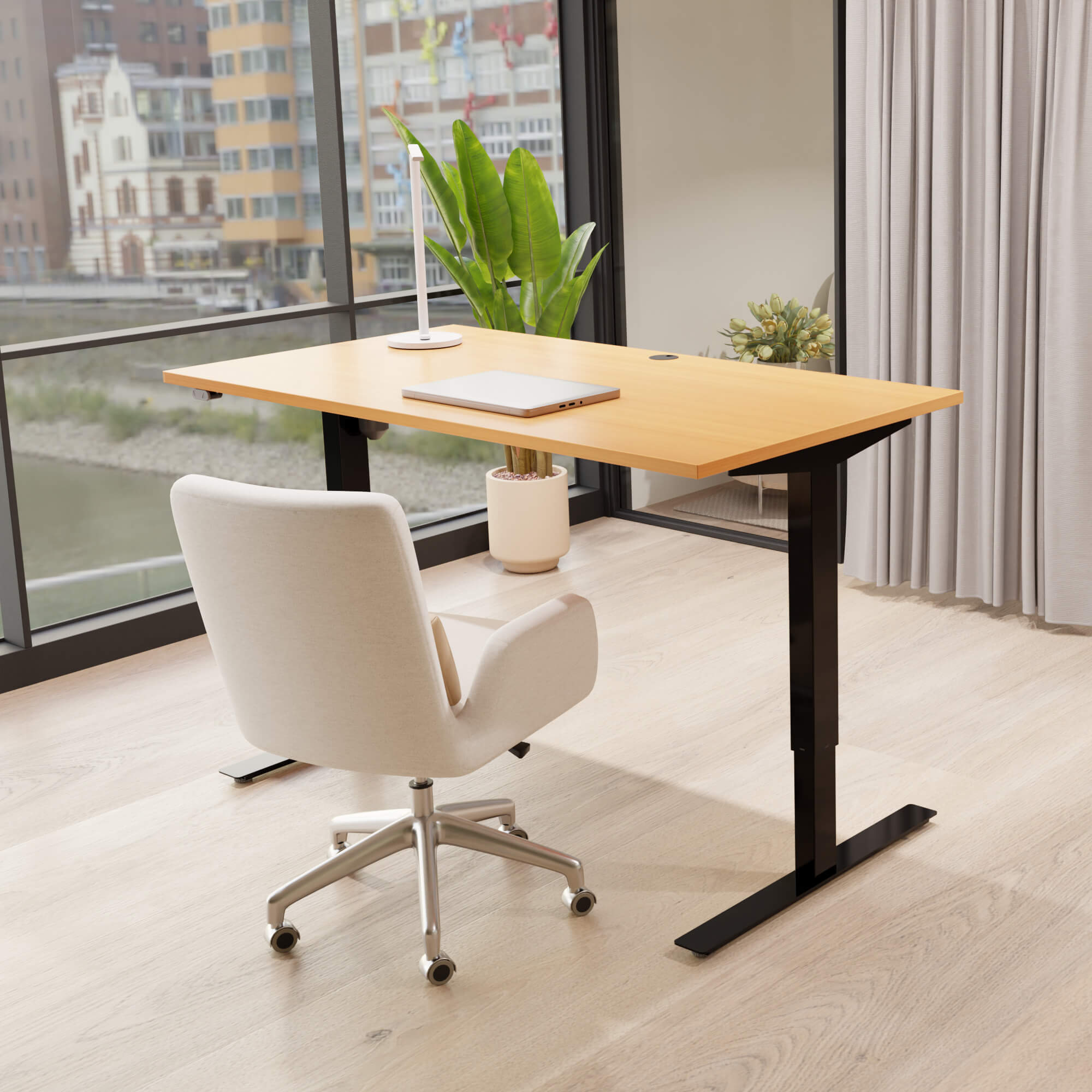 Electric Adjustable Desk | 140x80 cm | Beech with black frame