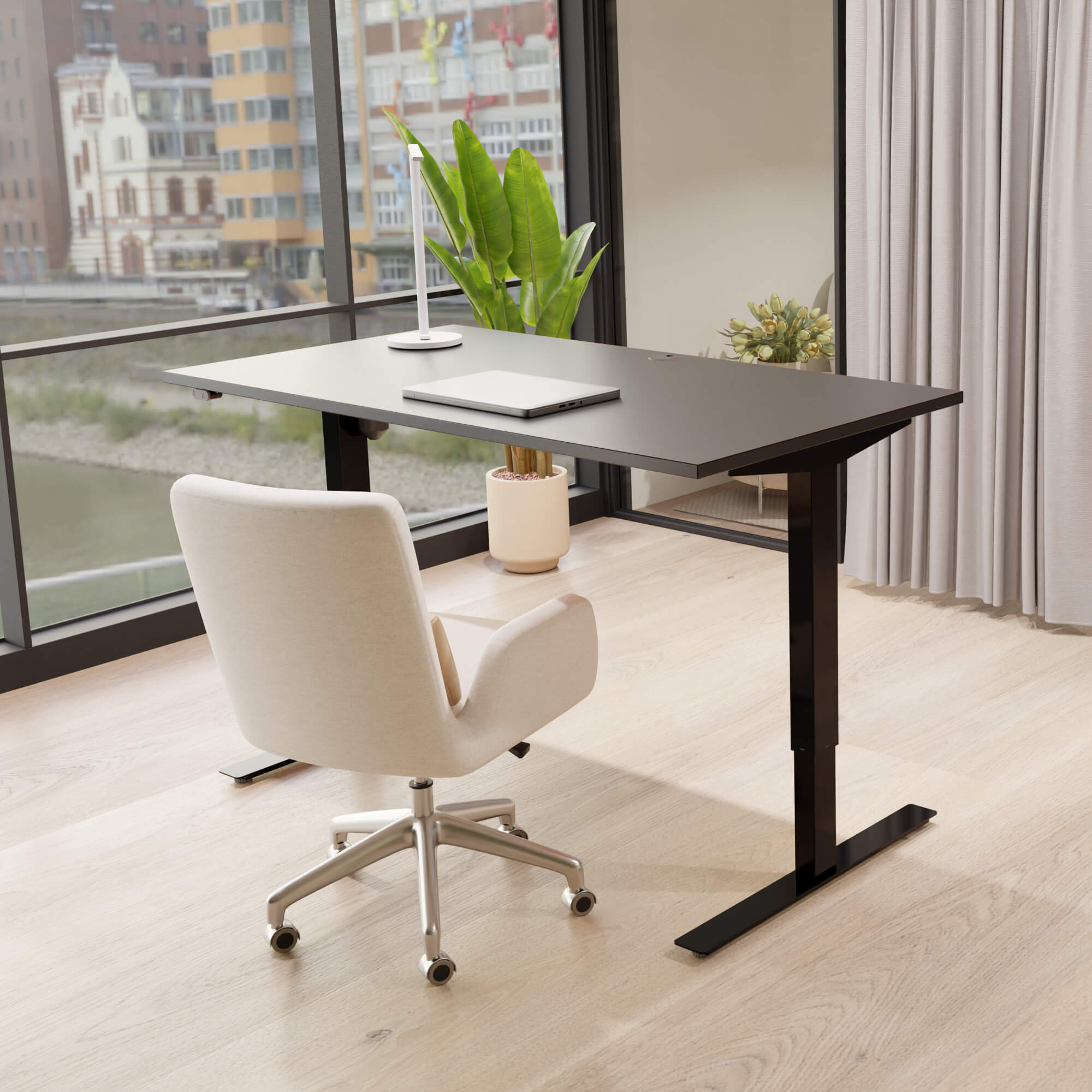 Electric Adjustable Desk | 160x80 cm | Black  with black frame