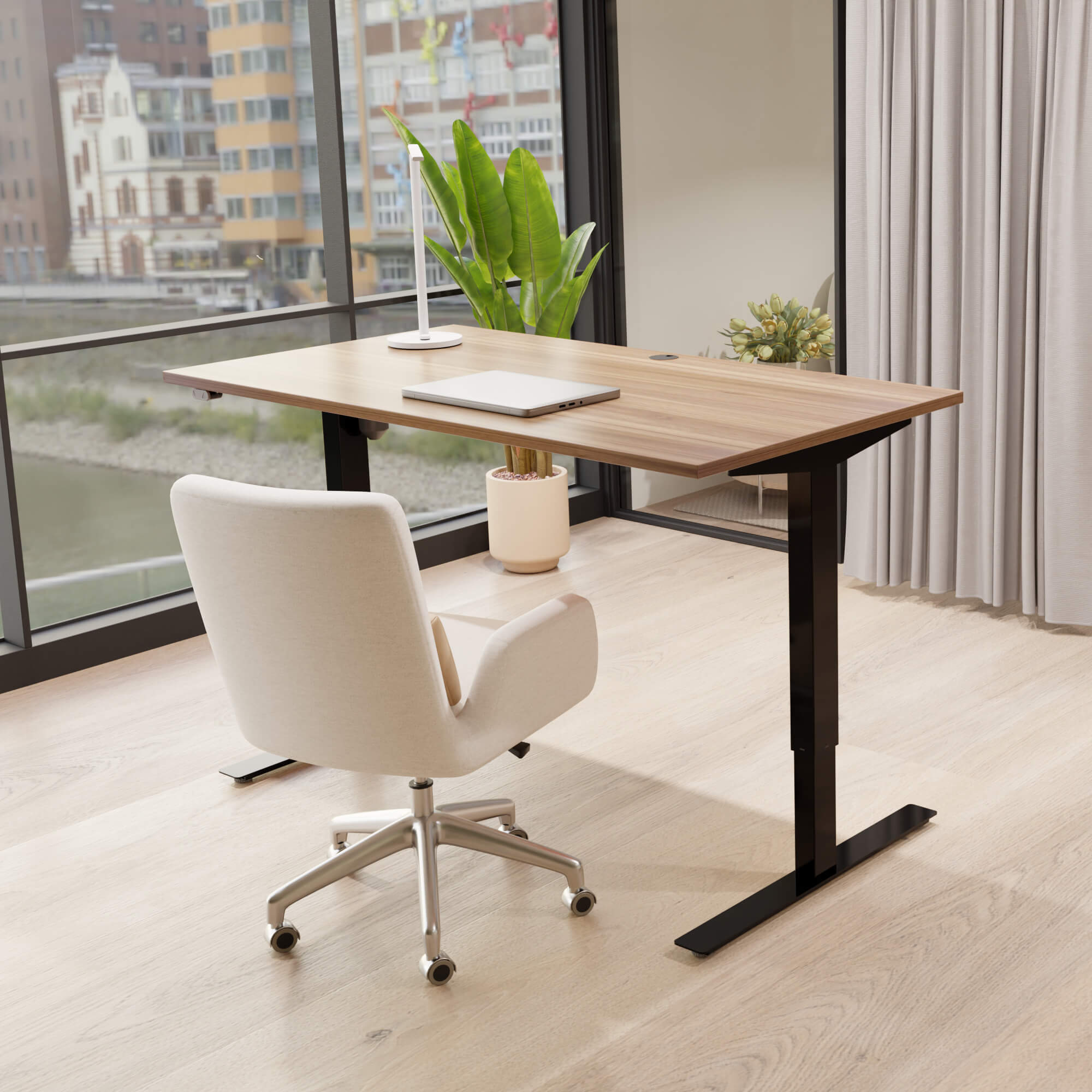 Electric Adjustable Desk | 140x80 cm | Walnut with black frame