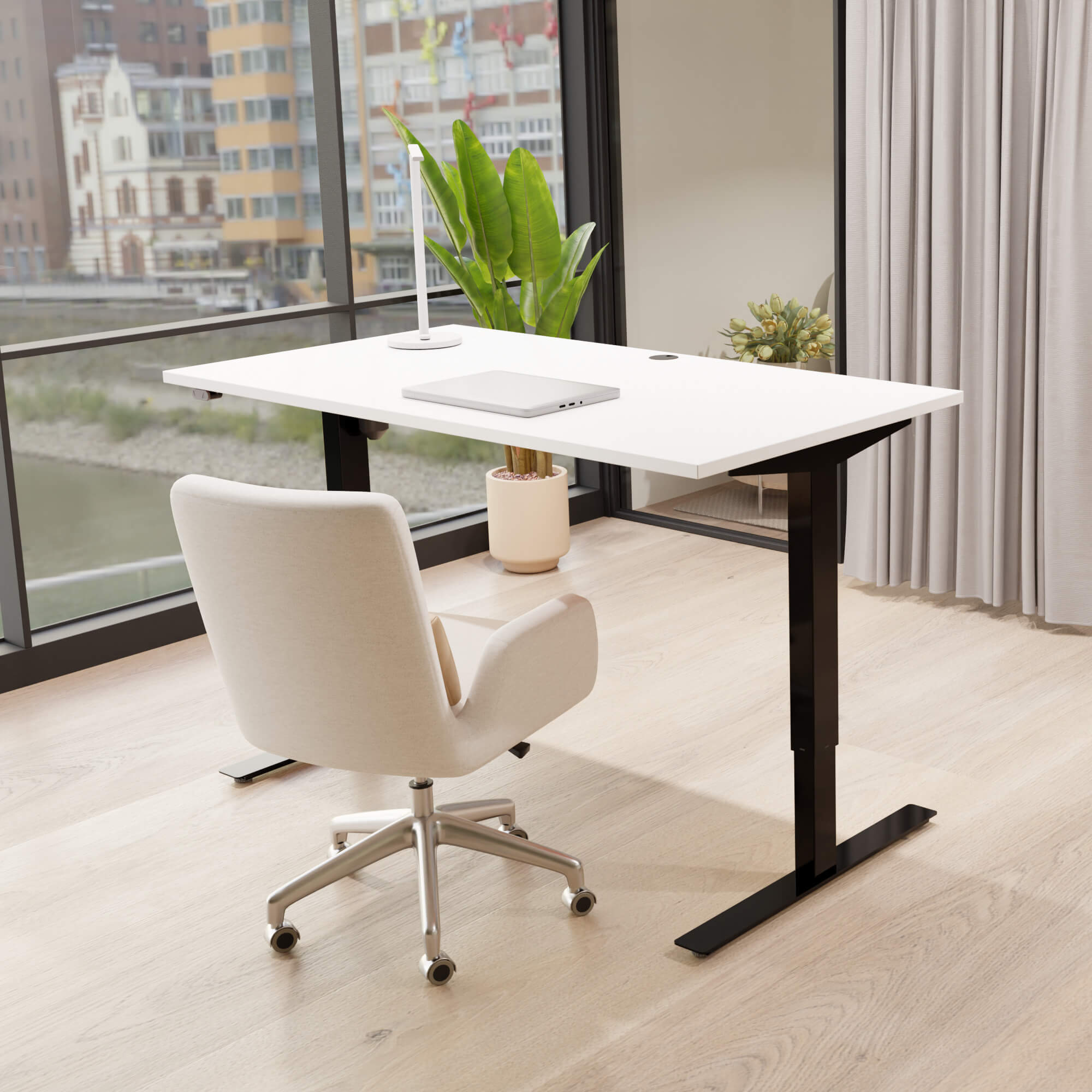 Electric Adjustable Desk | 160x80 cm | White with black frame