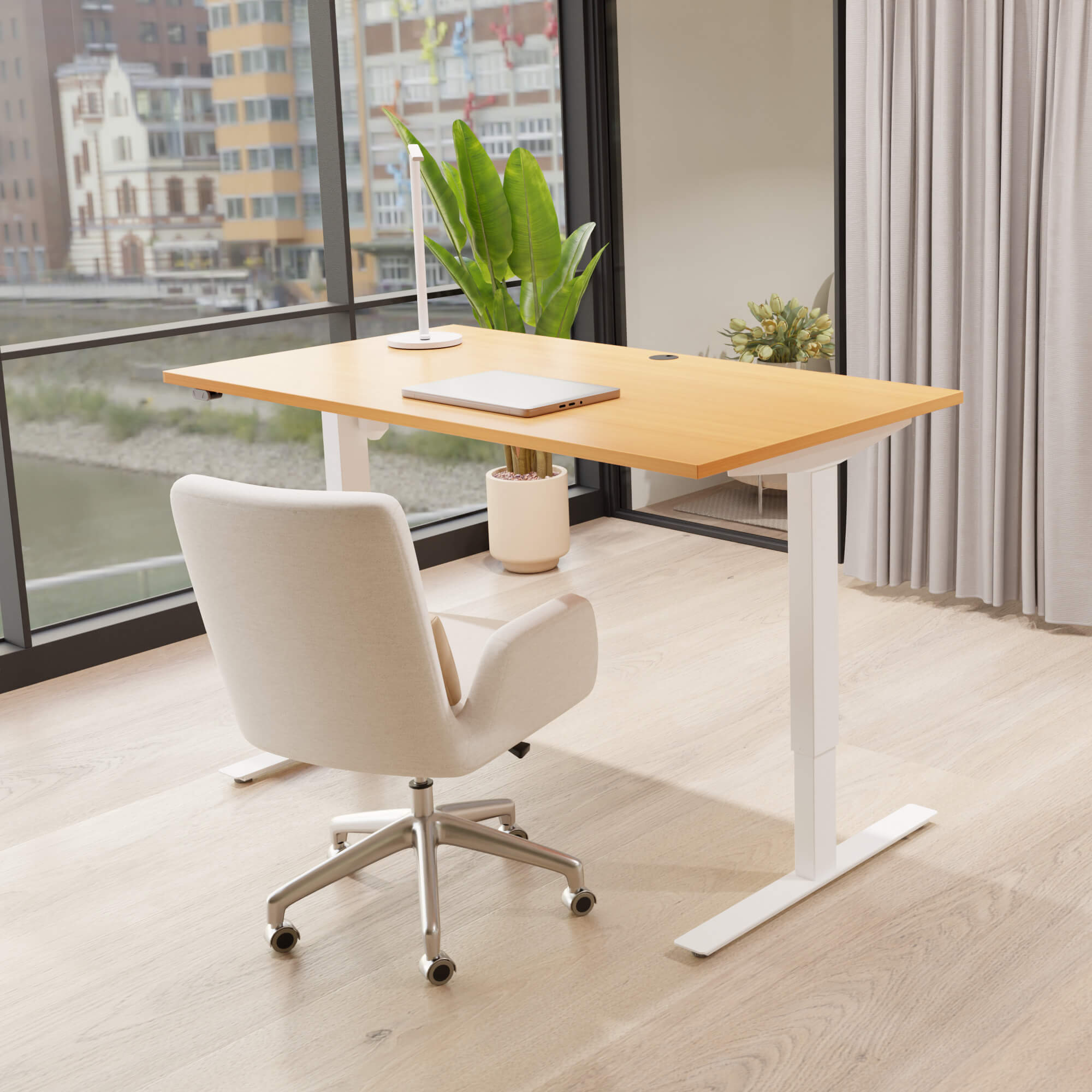 Electric Adjustable Desk | 140x80 cm | Beech with white frame