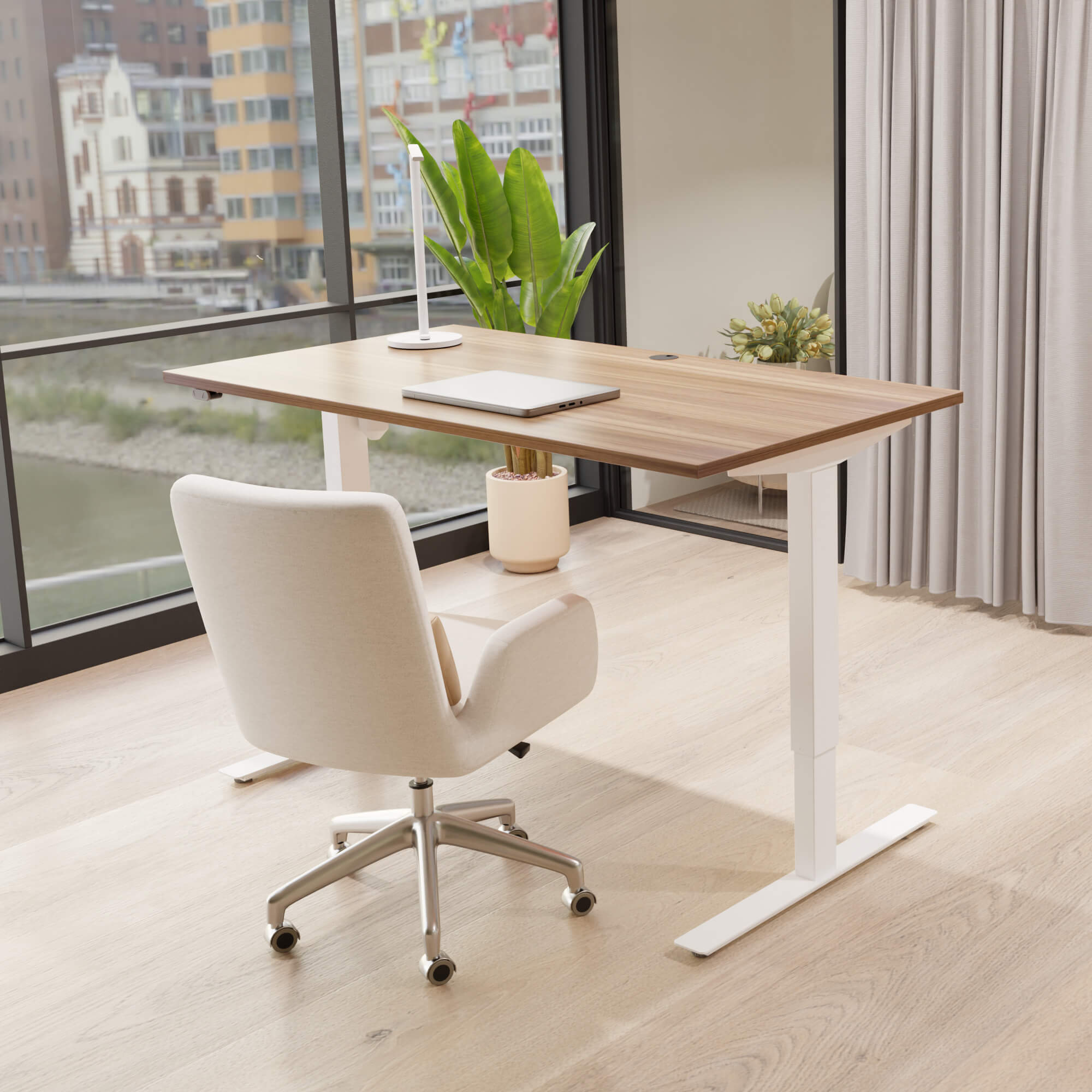 Electric Adjustable Desk | 140x80 cm | Walnut with white frame
