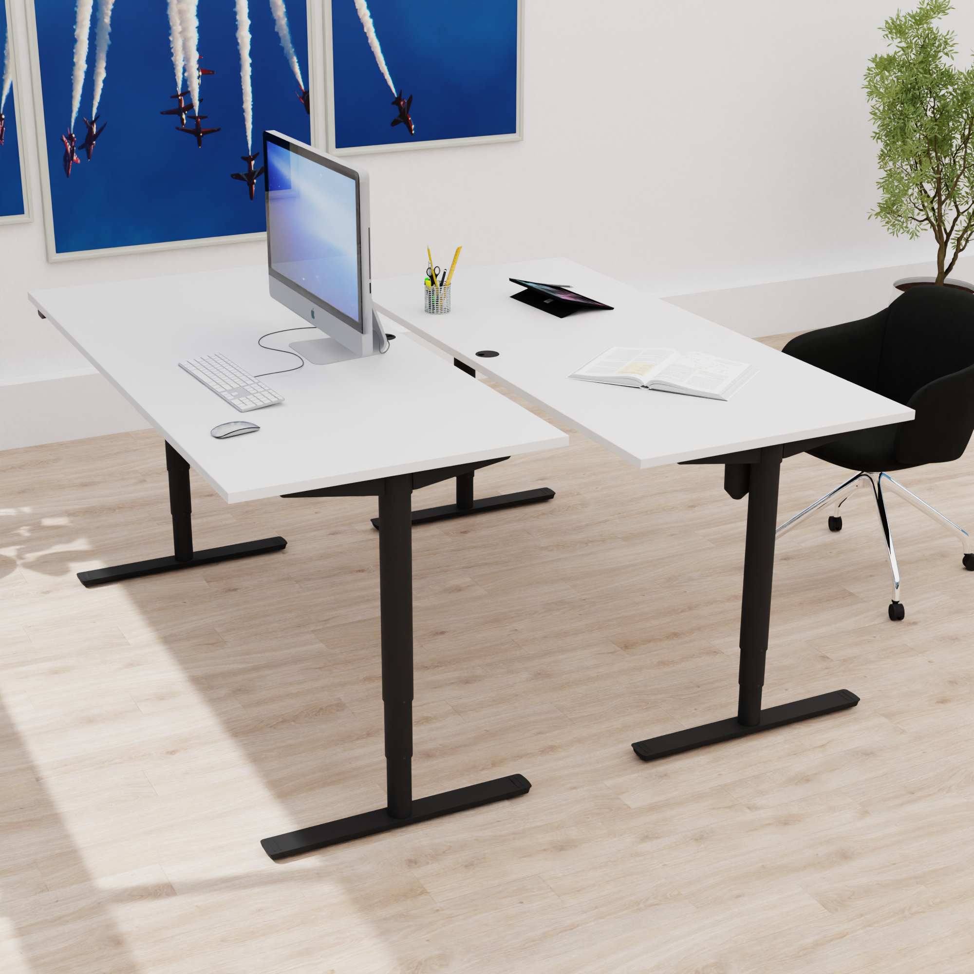 Electric Adjustable Desk | 180x80 cm | White with black frame