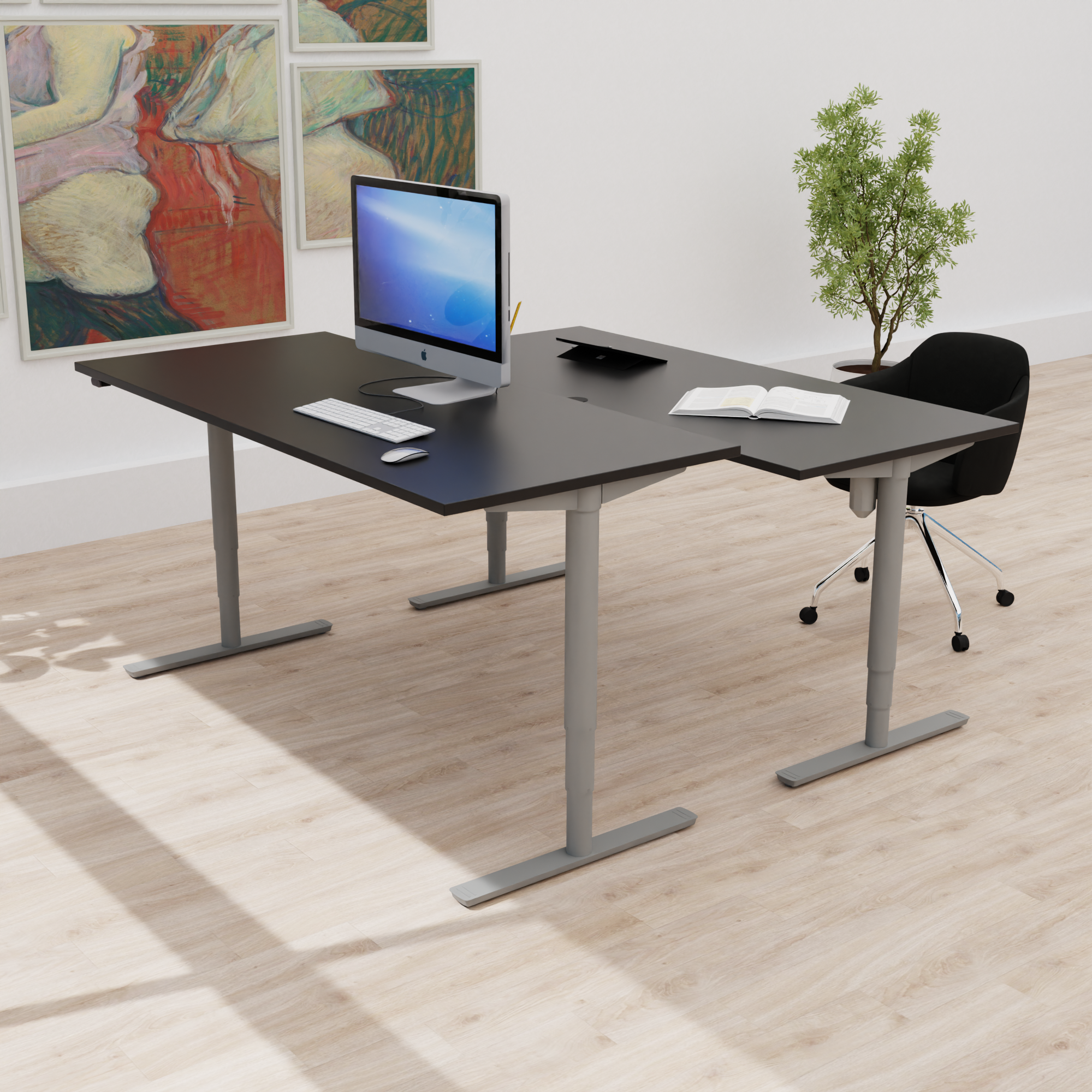 Electric Adjustable Desk | 160x80 cm | Black  with silver frame