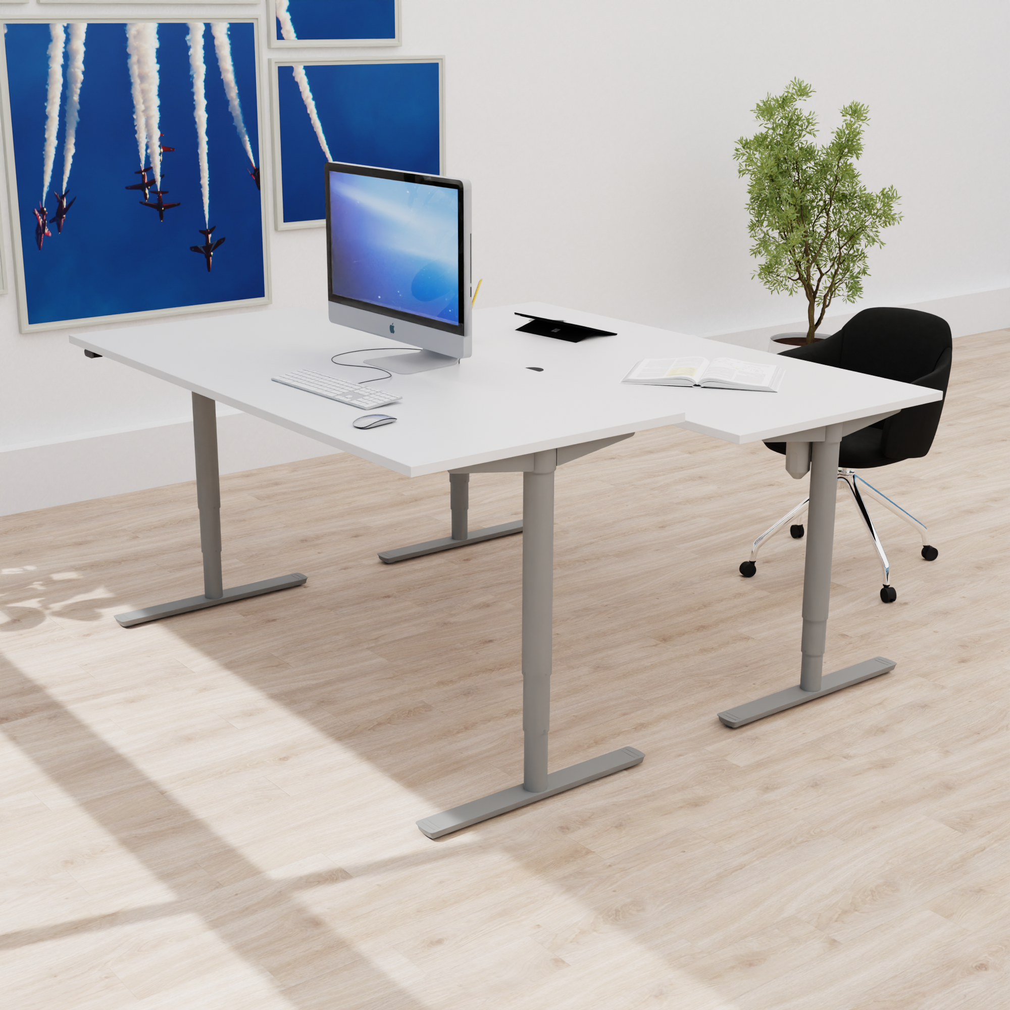 Electric Adjustable Desk | 140x80 cm | White with silver frame