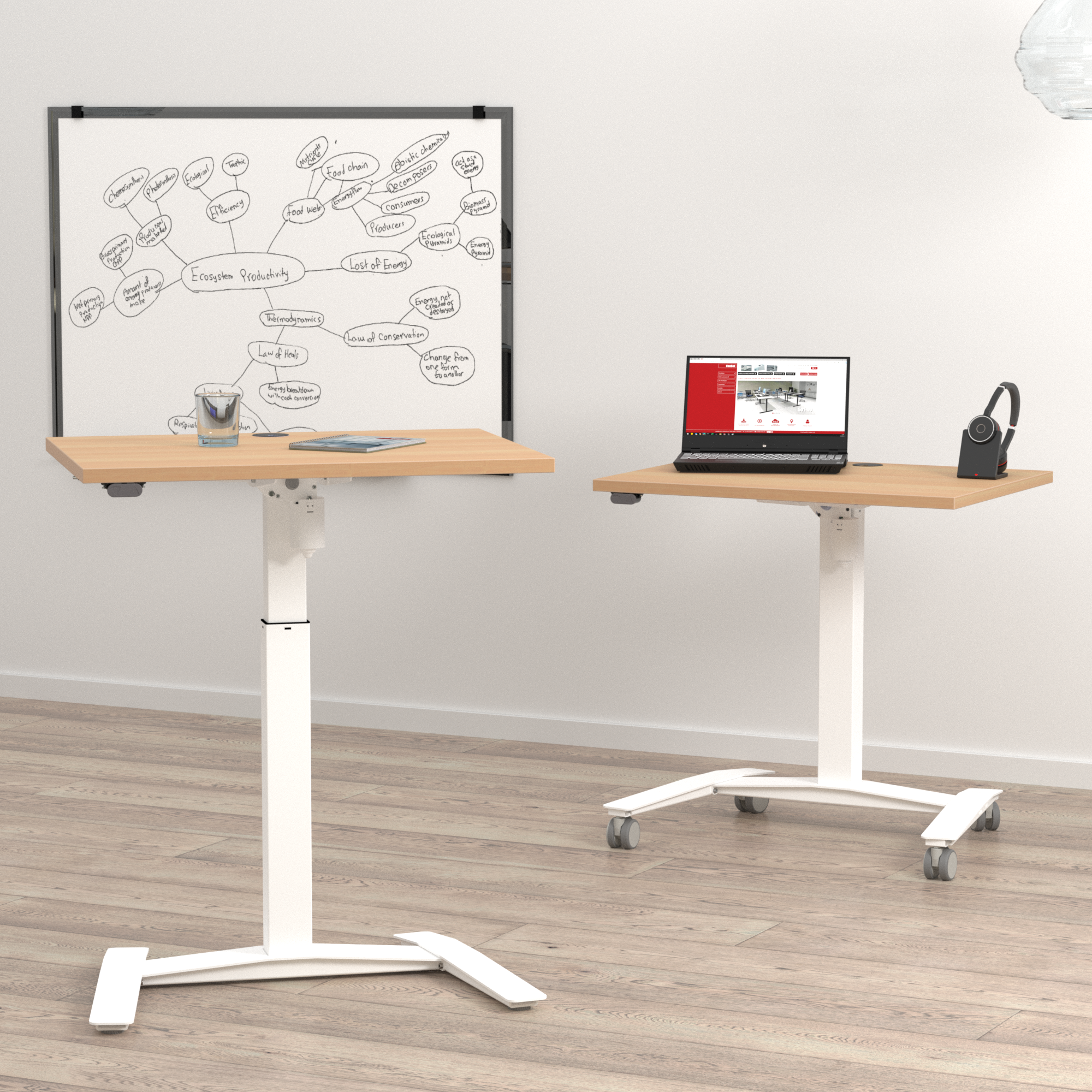 Electric Adjustable Desk | 100x60 cm | Beech with white frame