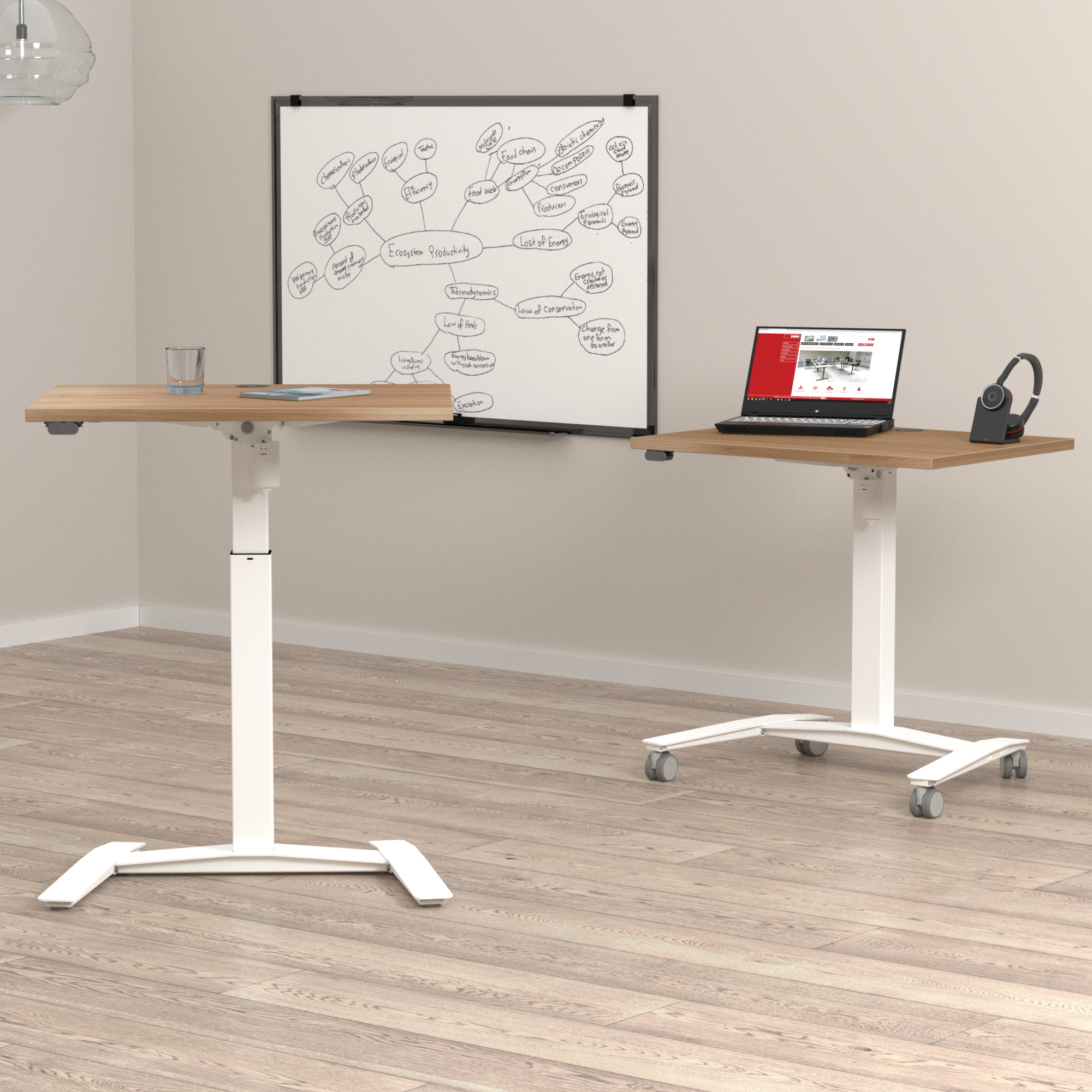 Electric Adjustable Desk | 100x80 cm | Walnut with white frame