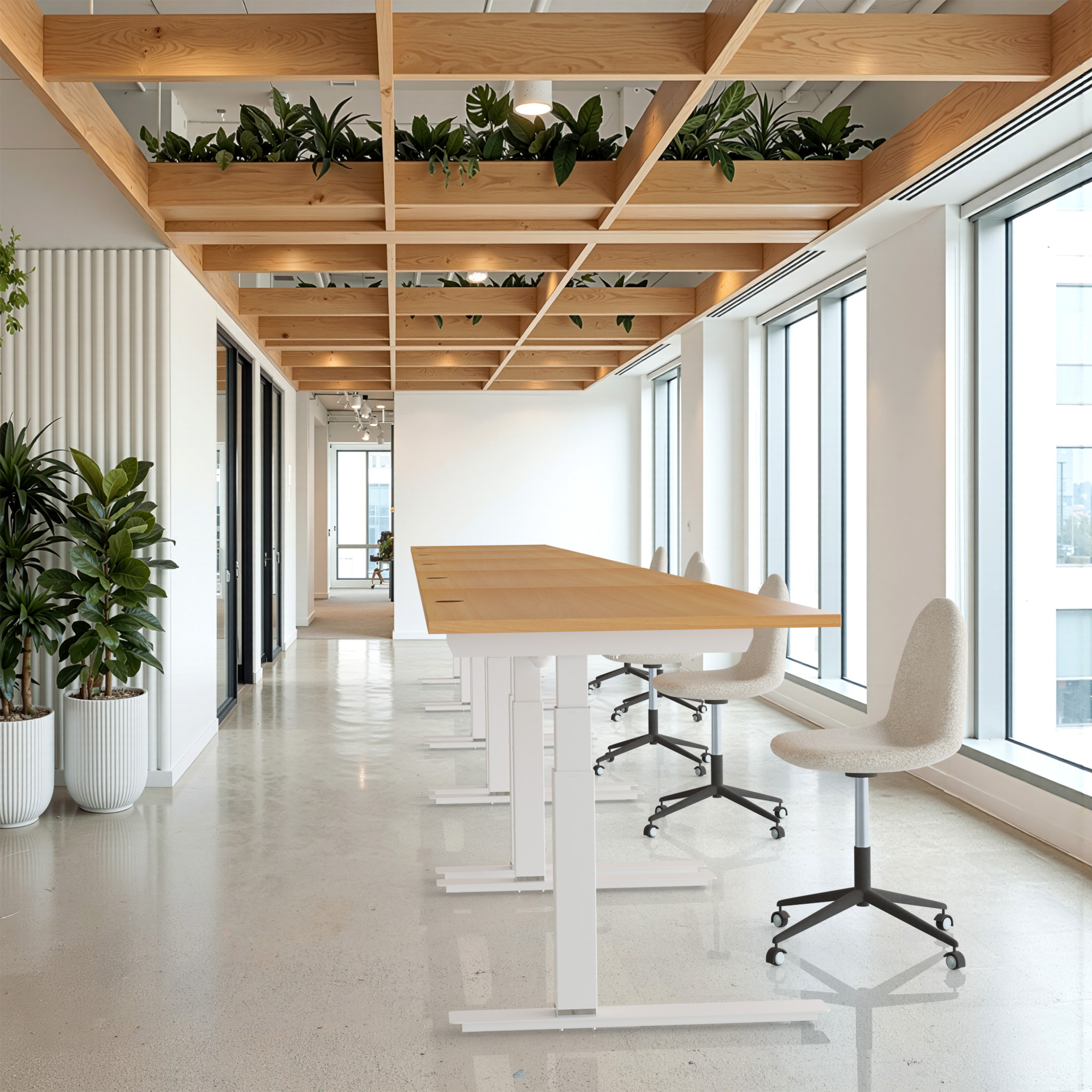 Ergonomic desk | 180x80 cm | Beech with white frame