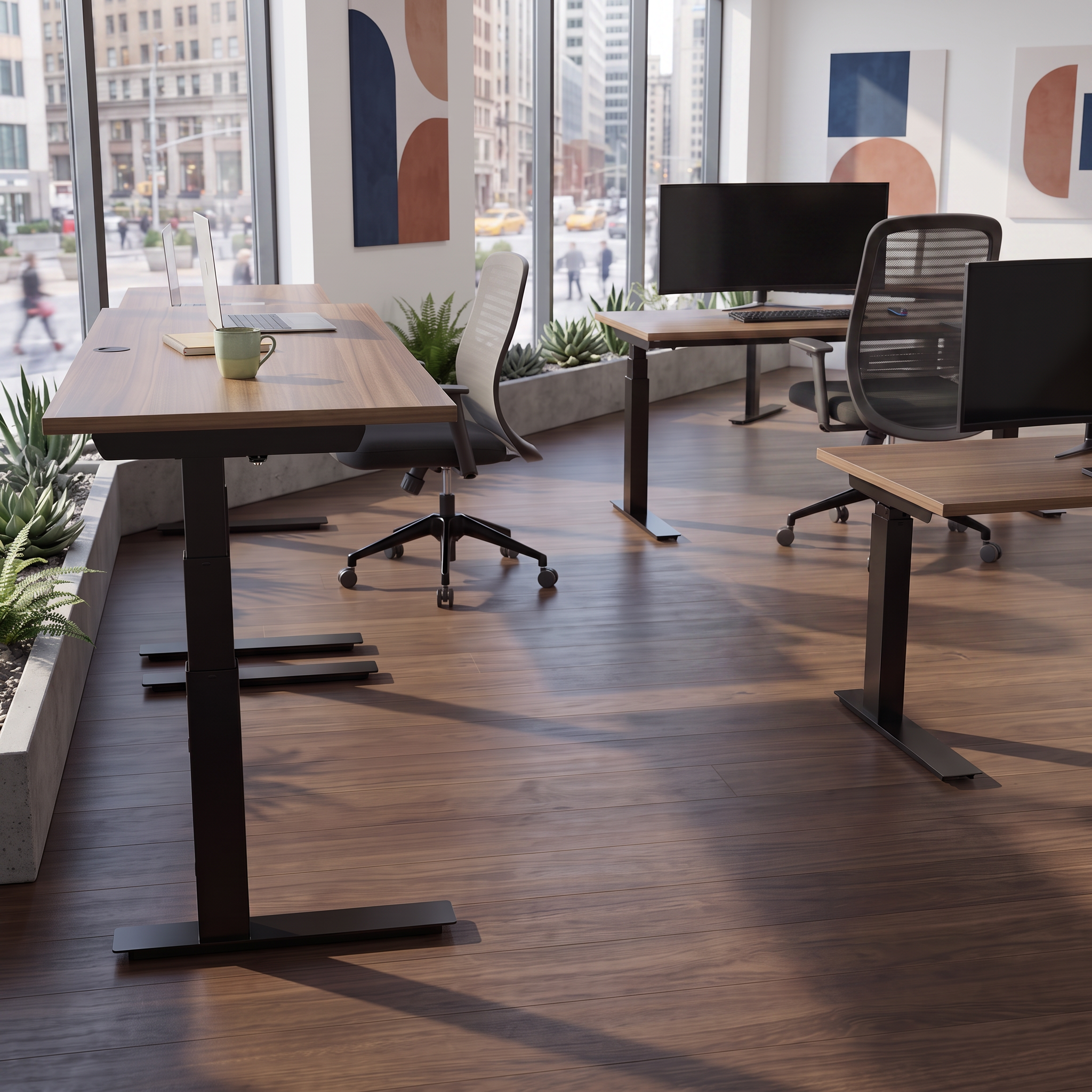 Ergonomic desk | 100x60 cm | Walnut with black frame