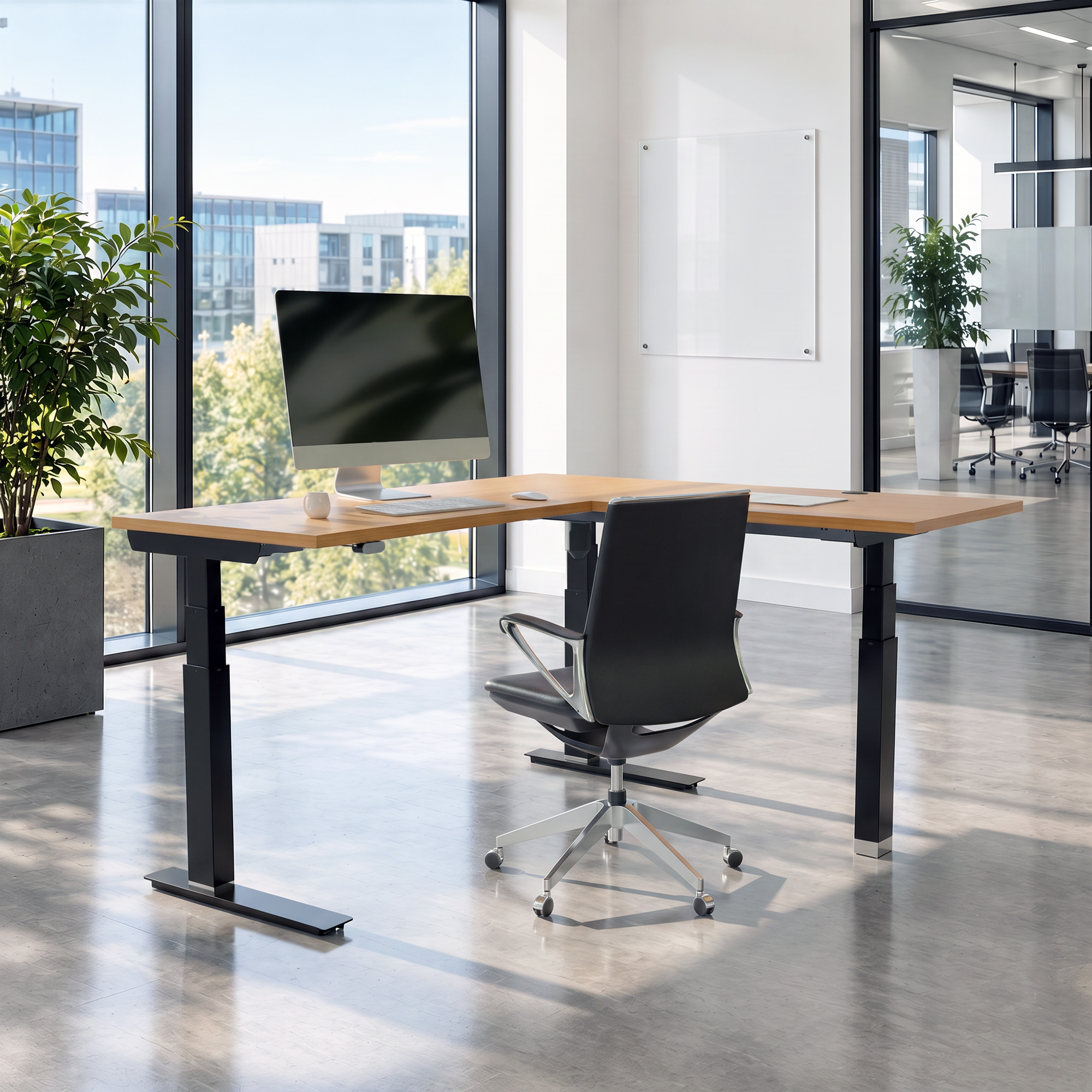 Ergonomic desk | 180x180 cm | Beech with black frame