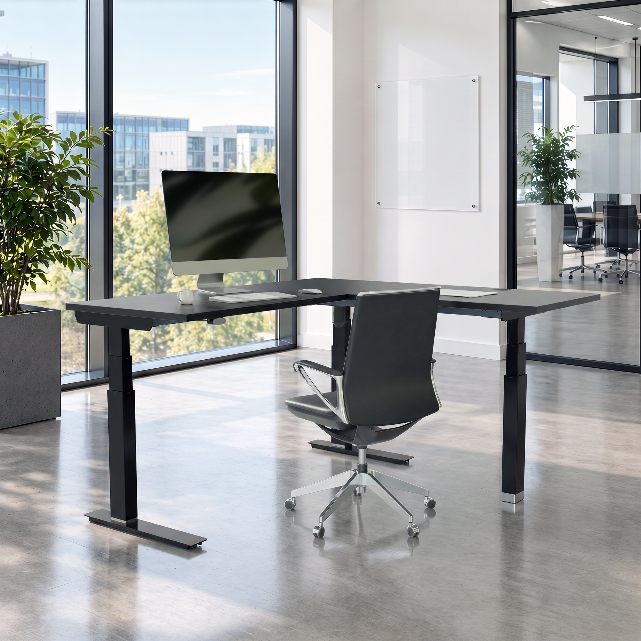 Ergonomic desk | 180x180 cm | Black  with black frame