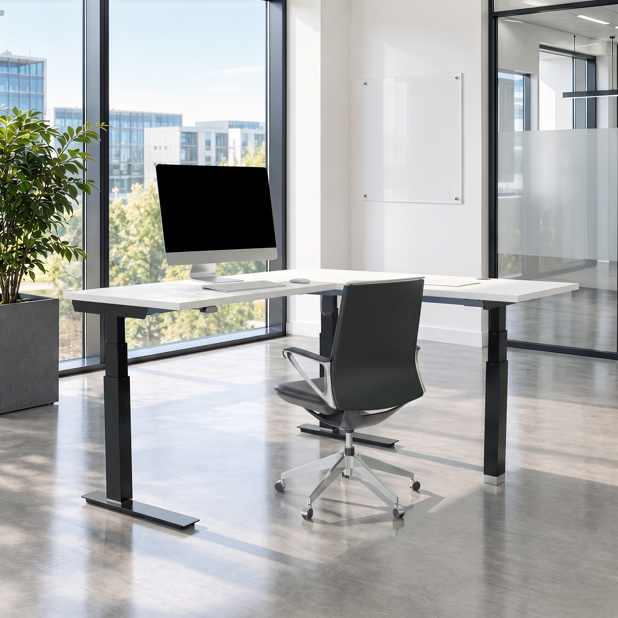 Ergonomic desk | 180x180 cm | White with black frame