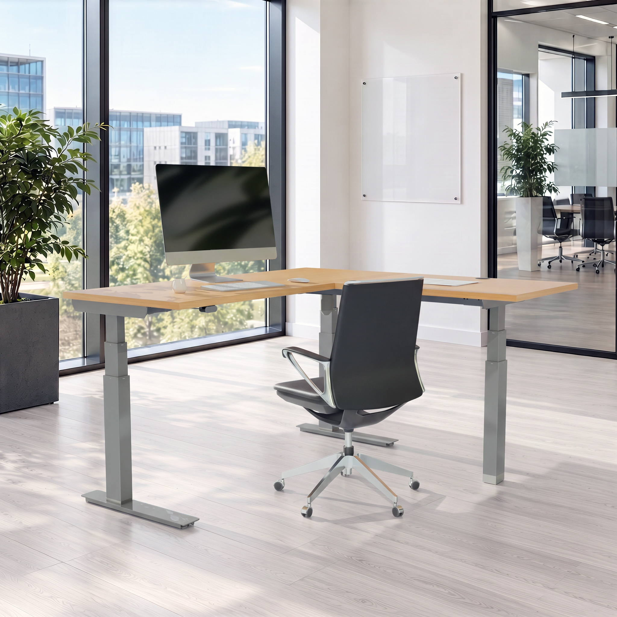 Ergonomic desk | 180x180 cm | Beech with silver frame