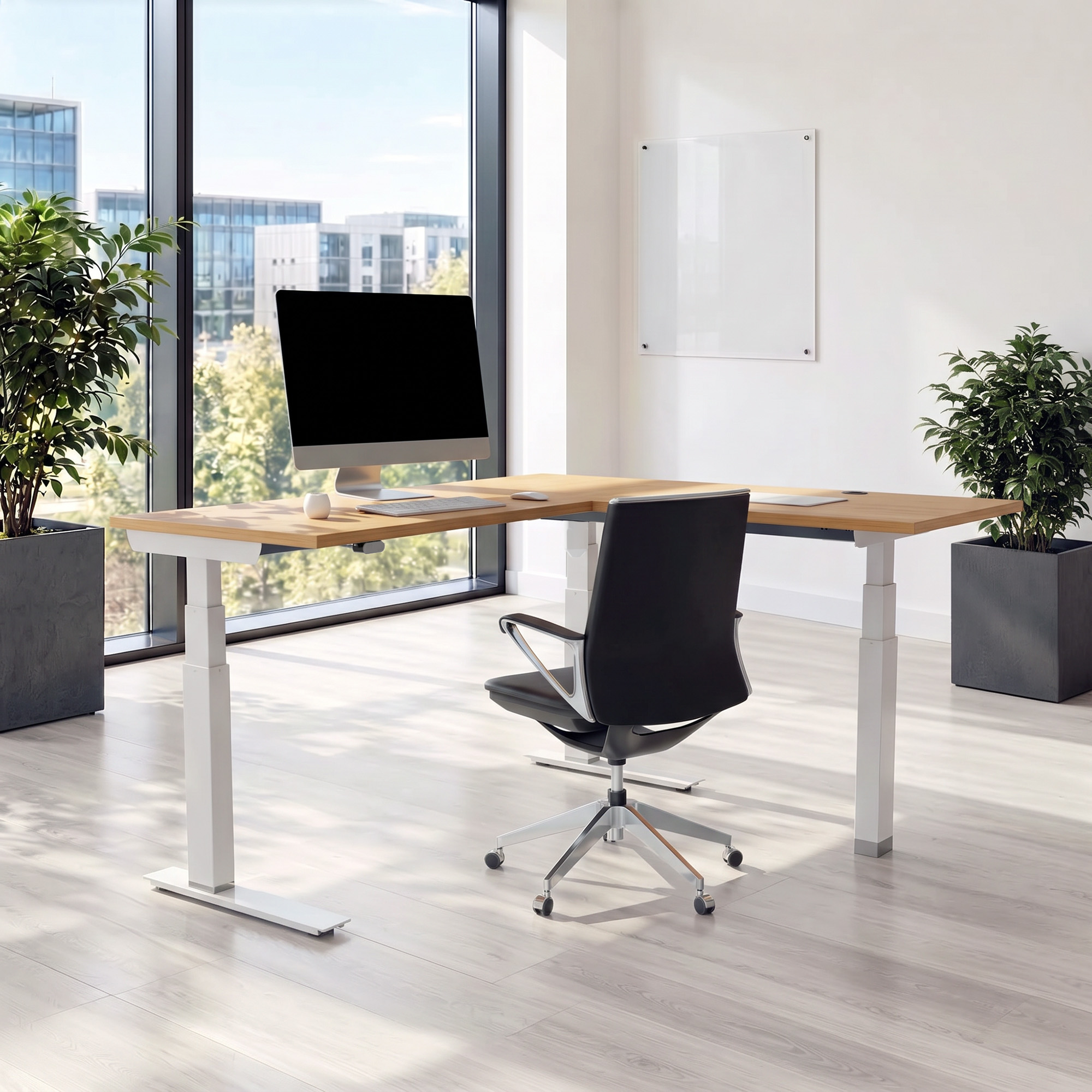 Ergonomic desk | 180x180 cm | Beech with white frame