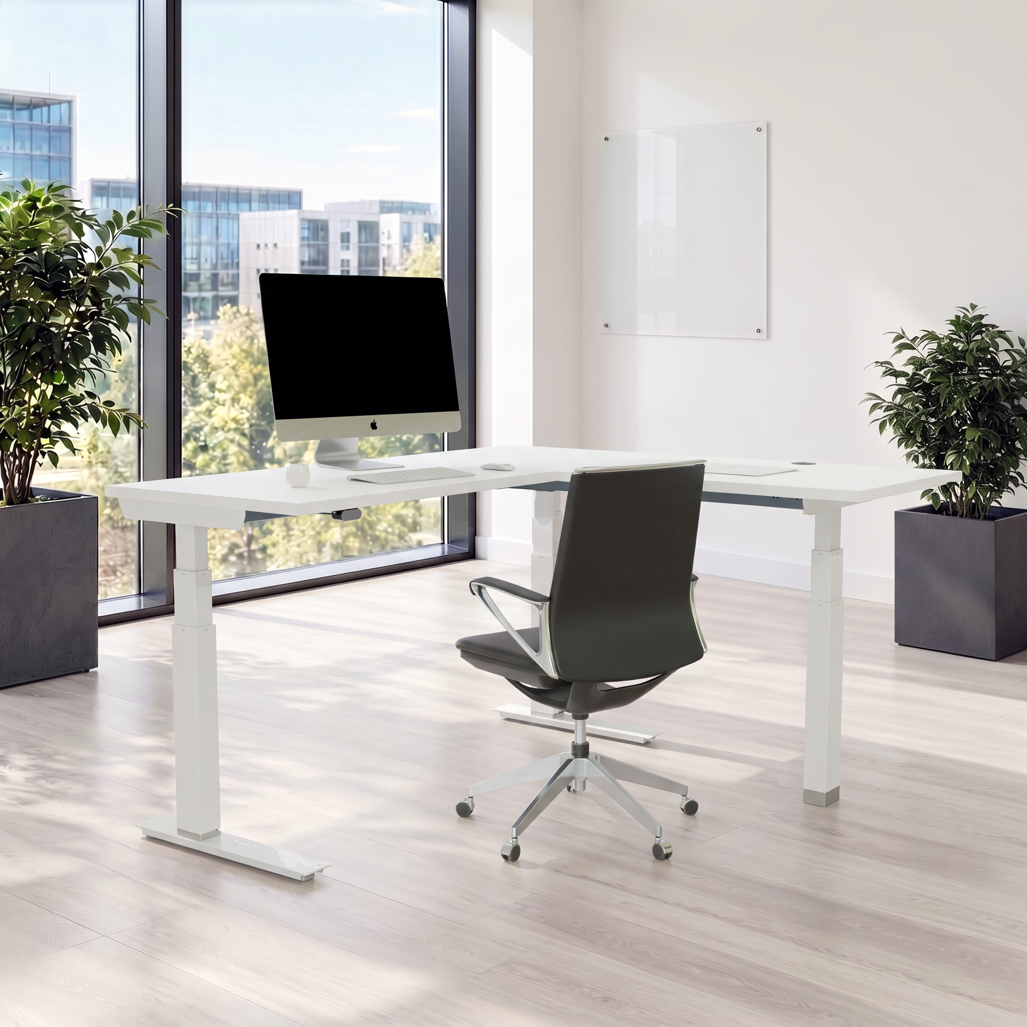 Ergonomic desk | 180x180 cm | White with white frame