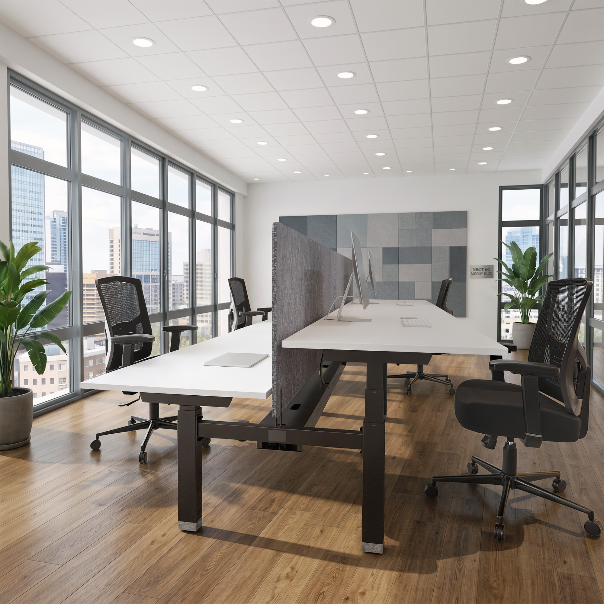 Ergonomic desk | 140x80 cm | White with black frame