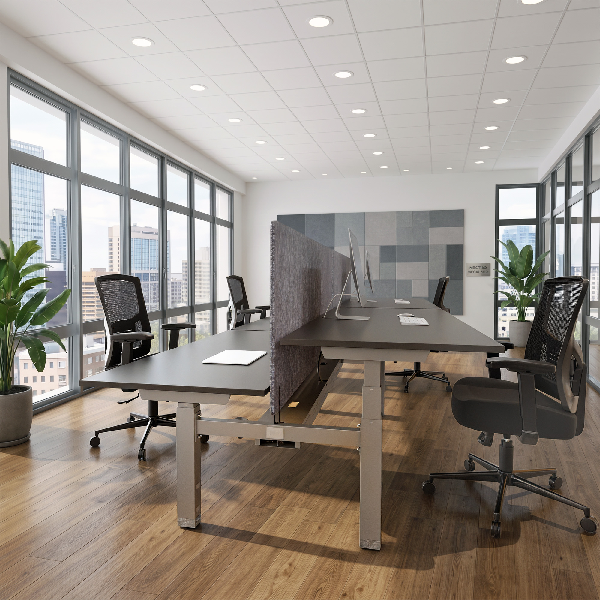 Ergonomic desk | 140x80 cm | Black  with silver frame