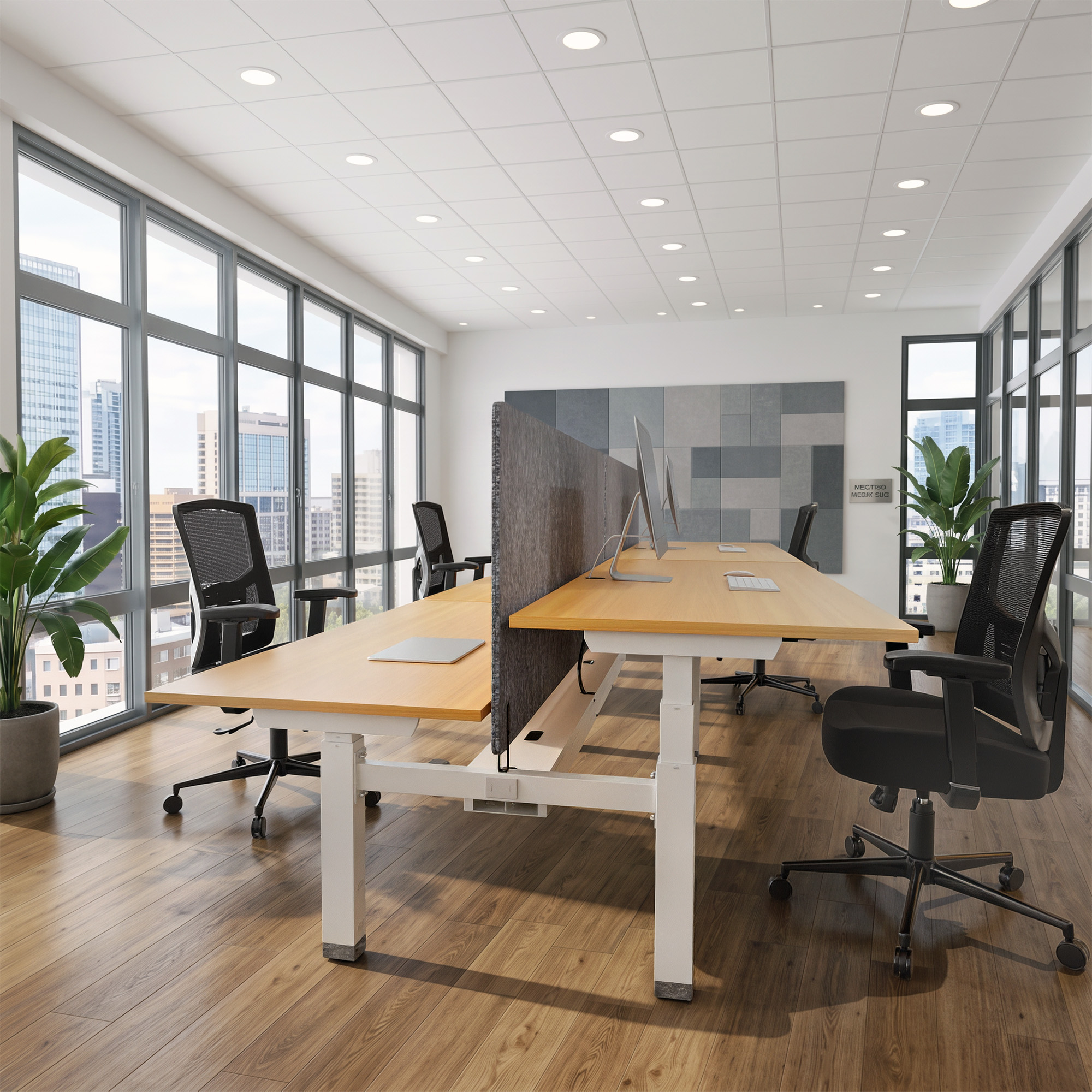 Ergonomic desk | 140x80 cm | Beech with white frame