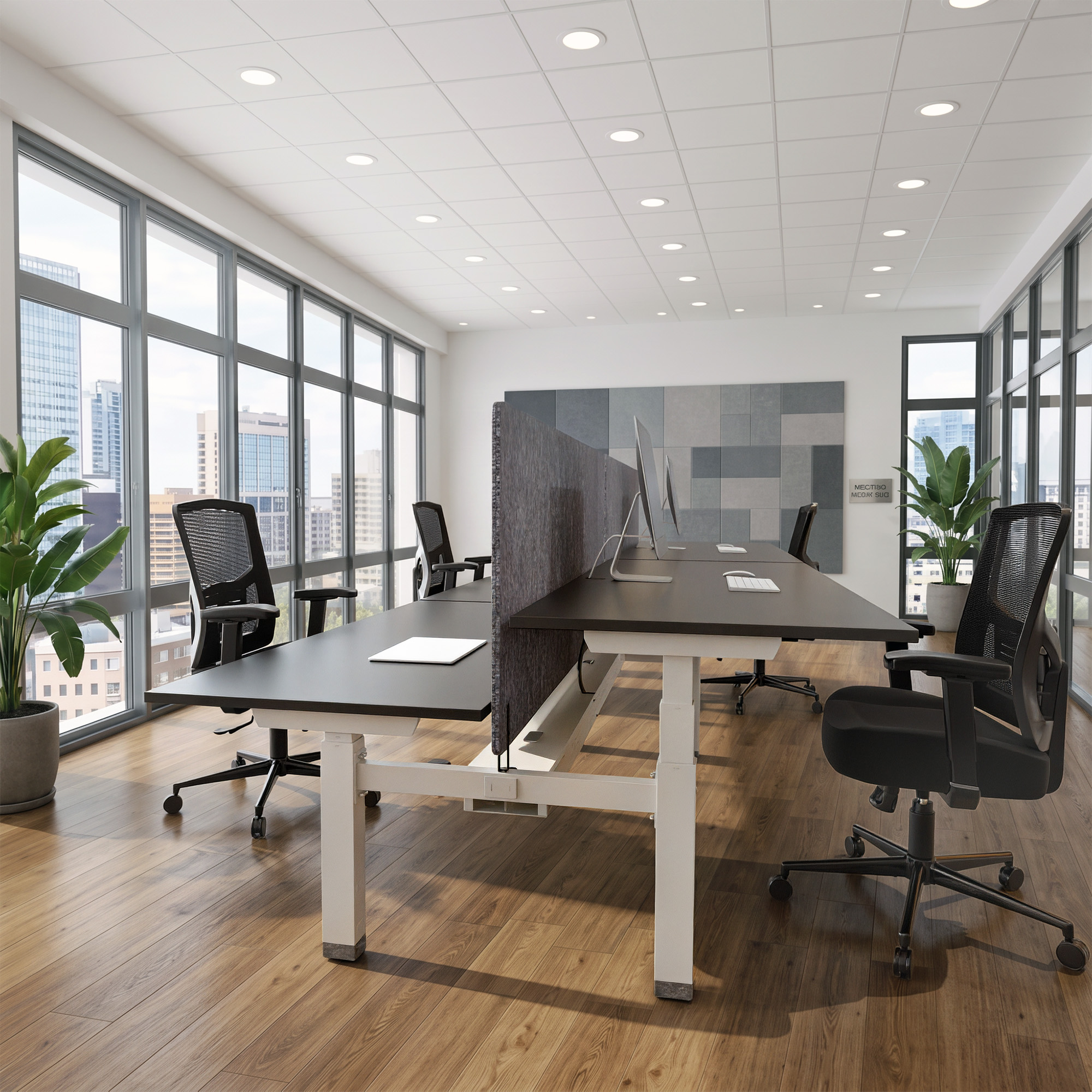 Ergonomic desk | 140x80 cm | Black  with white frame