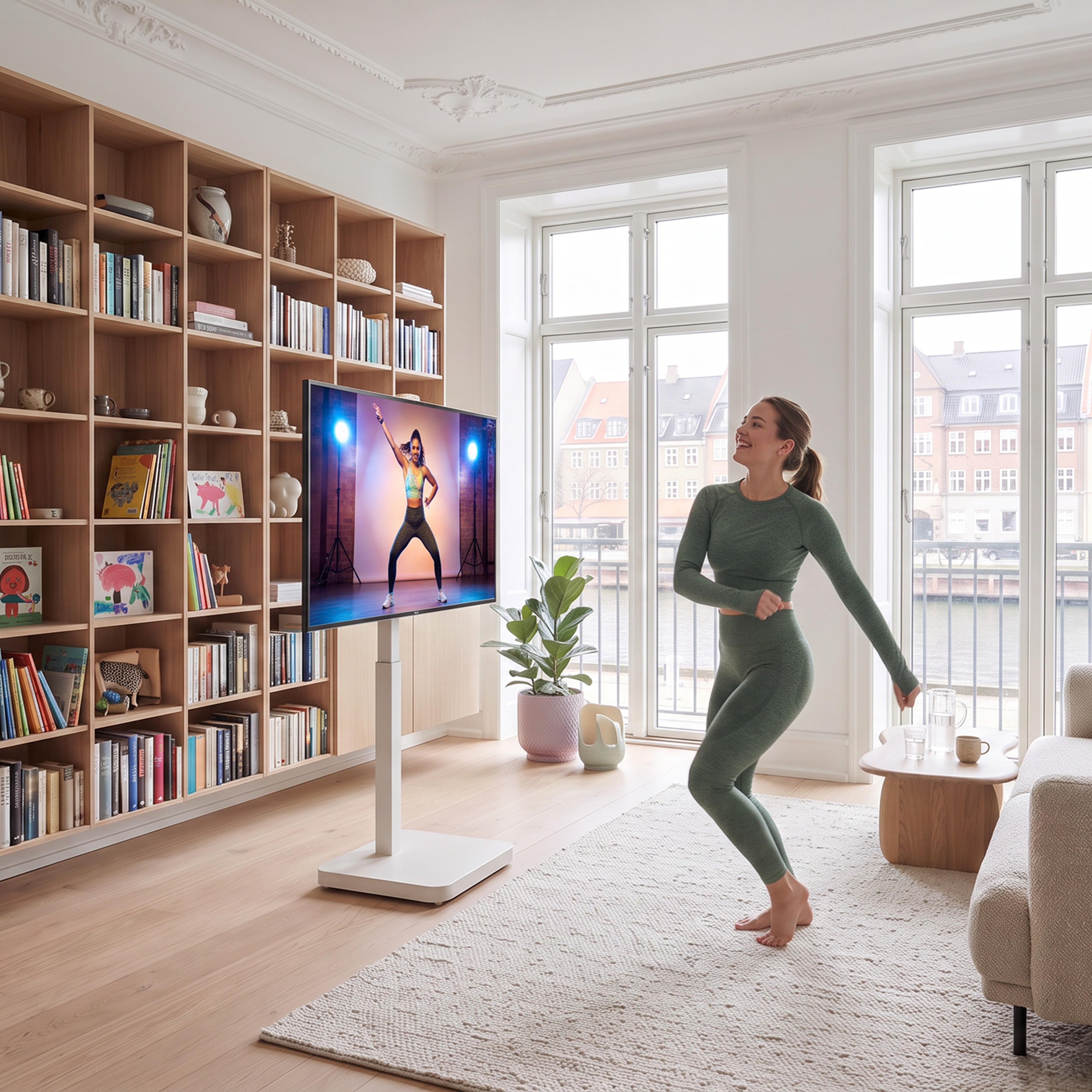 TV Stand on wheels with 880mm electric height adjustment. HOME